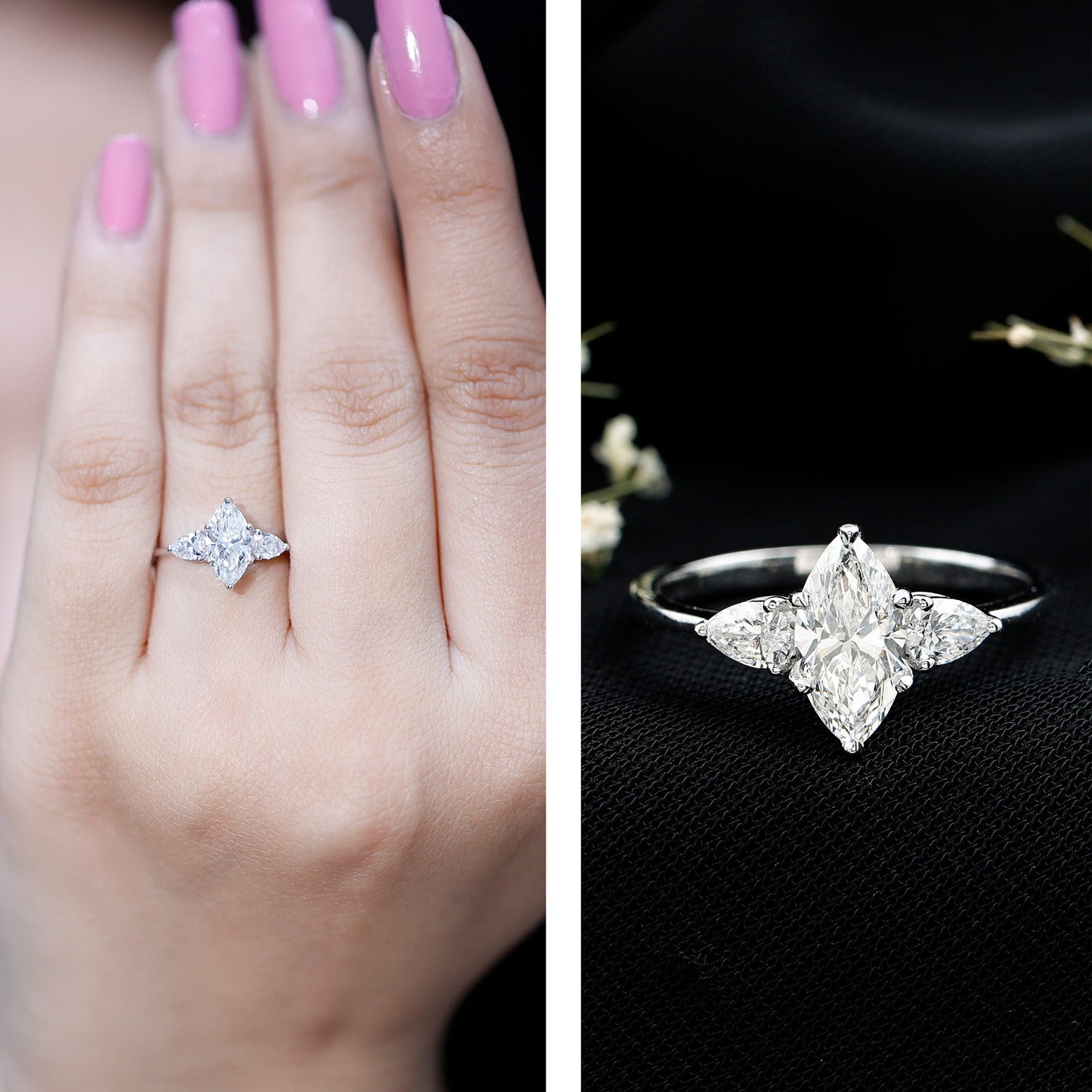 Certified Lab Grown Diamond Three Stone Engagement Ring for Women
