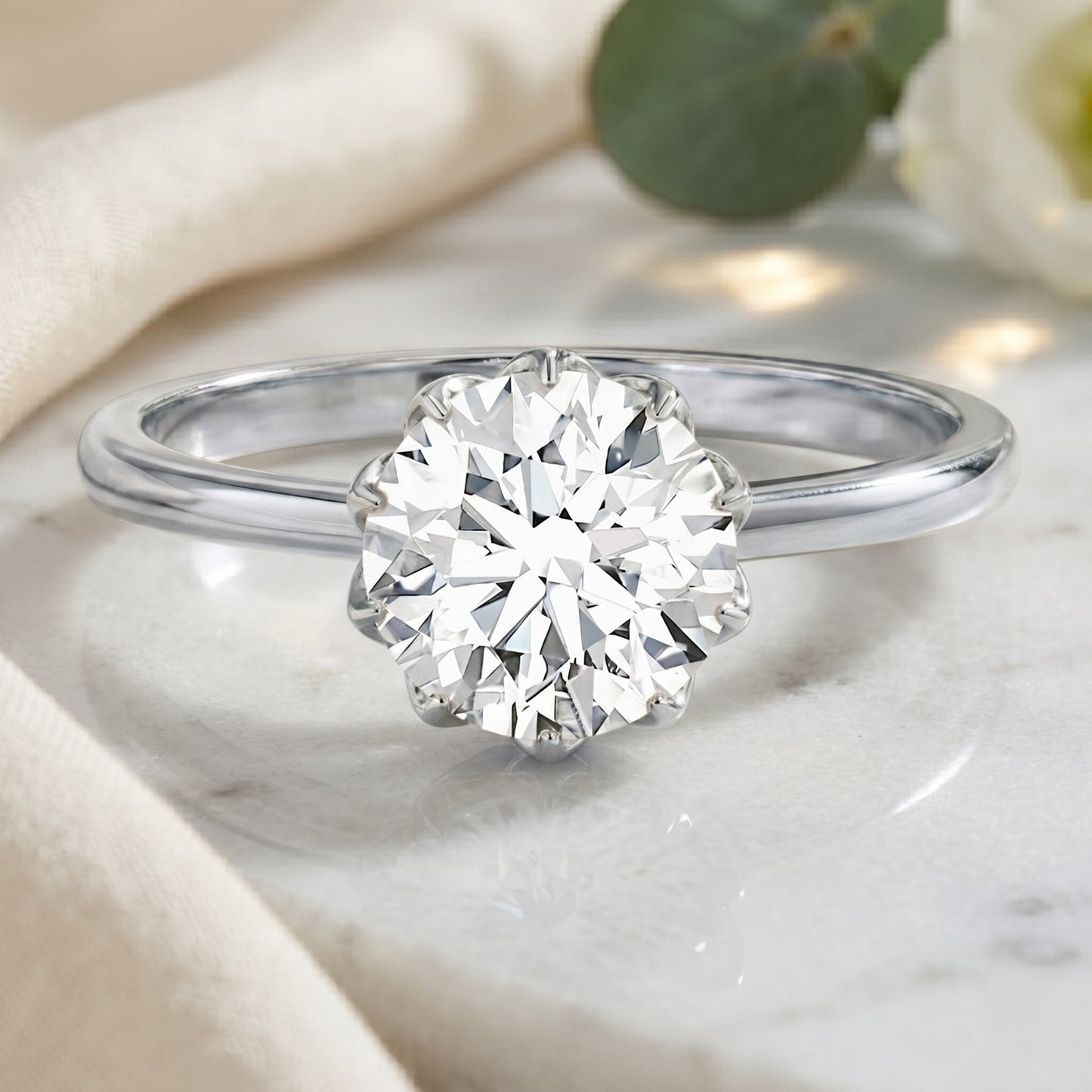 Lotus Basket Set Lab Grown Diamond 3 Carat Engagement Ring with IGI Certificate