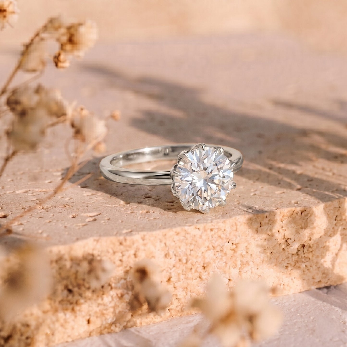 Lotus Basket Set Lab Grown Diamond 3 Carat Engagement Ring with IGI Certificate