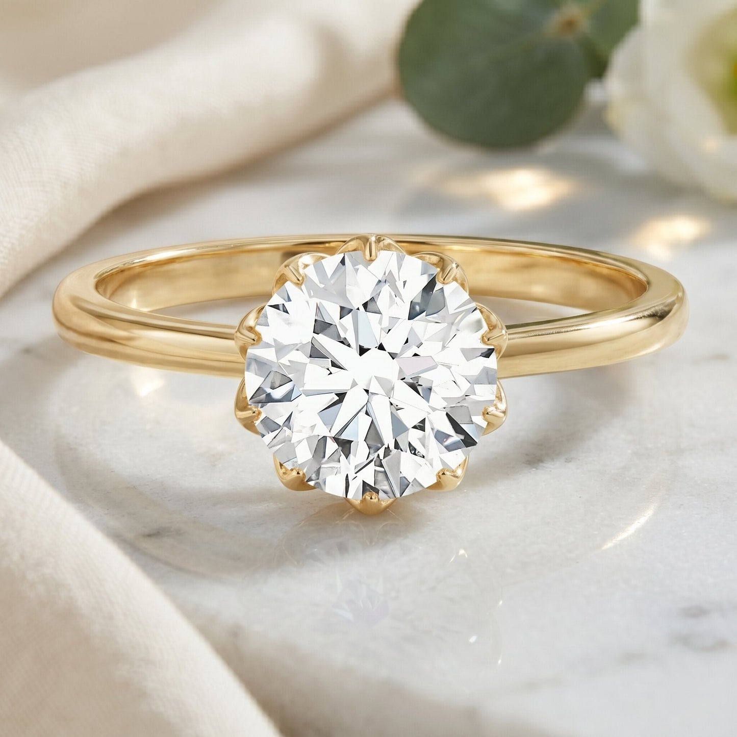 Lotus Basket Set Lab Grown Diamond 3 Carat Engagement Ring with IGI Certificate