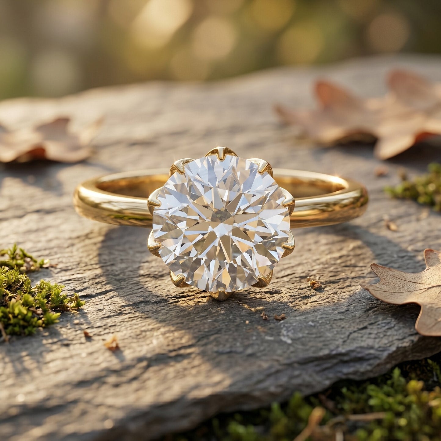 Lotus Basket Set Lab Grown Diamond 3 Carat Engagement Ring with IGI Certificate