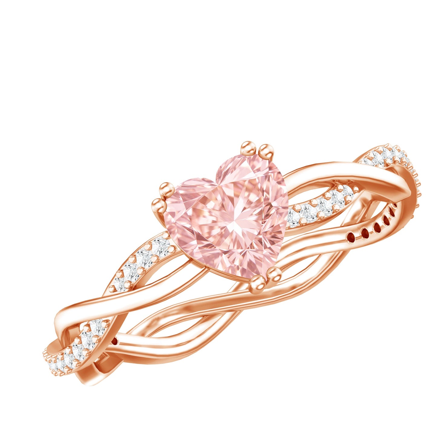 1 CT IGI Certified Lab Grown Pink Diamond Heart Engagement Ring with Crossover Shank