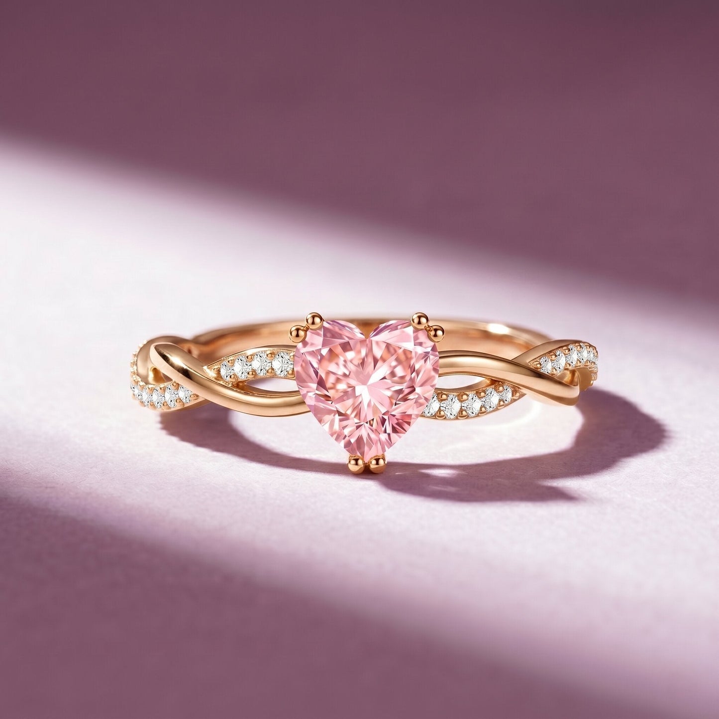 1 CT IGI Certified Lab Grown Pink Diamond Heart Engagement Ring with Crossover Shank