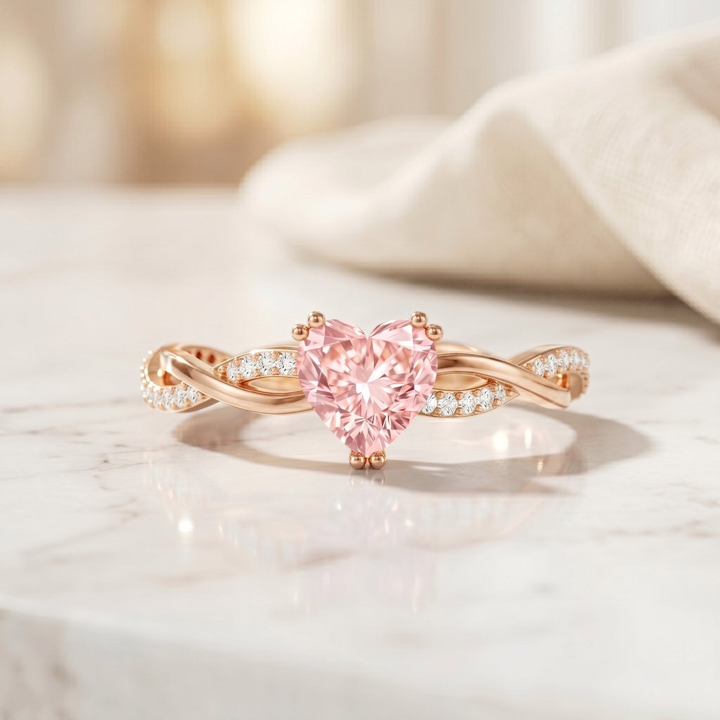 1 CT IGI Certified Lab Grown Pink Diamond Heart Engagement Ring with Crossover Shank