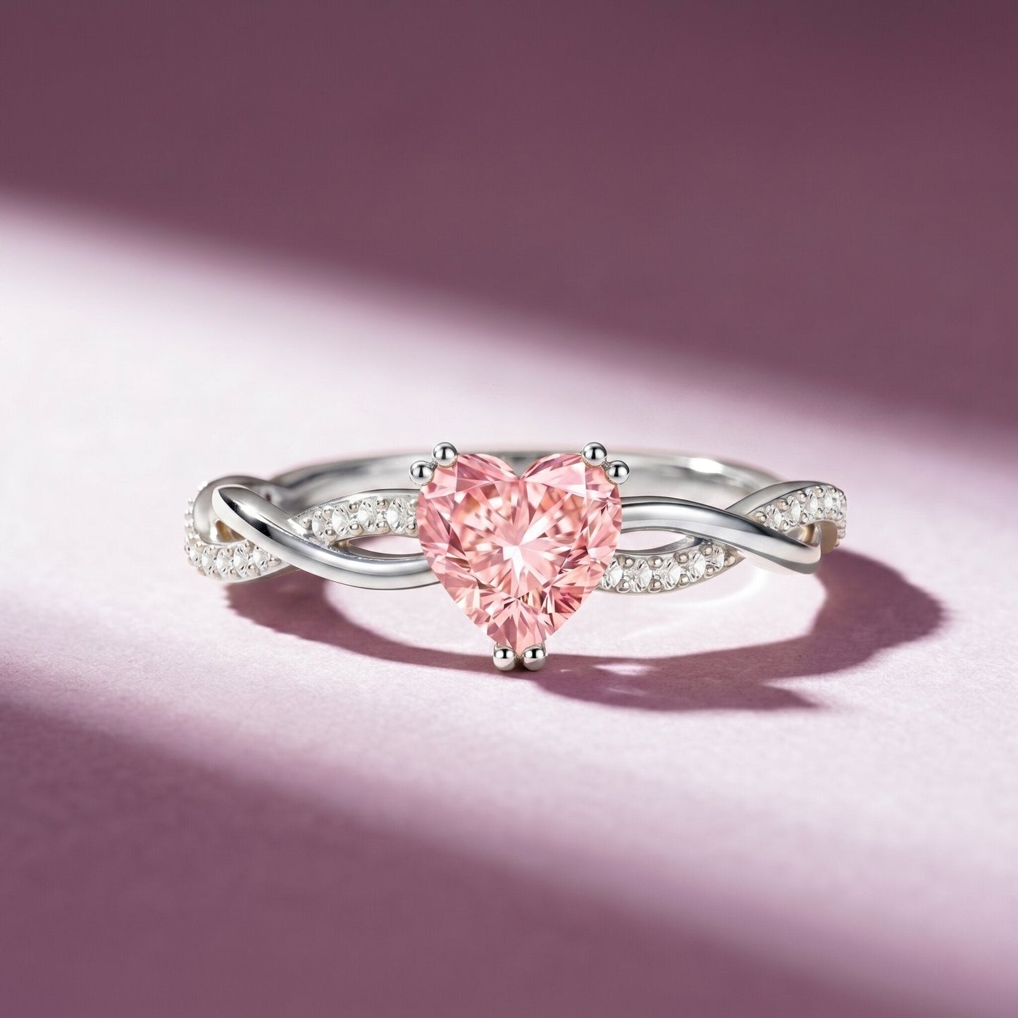 1 CT IGI Certified Lab Grown Pink Diamond Heart Engagement Ring with Crossover Shank