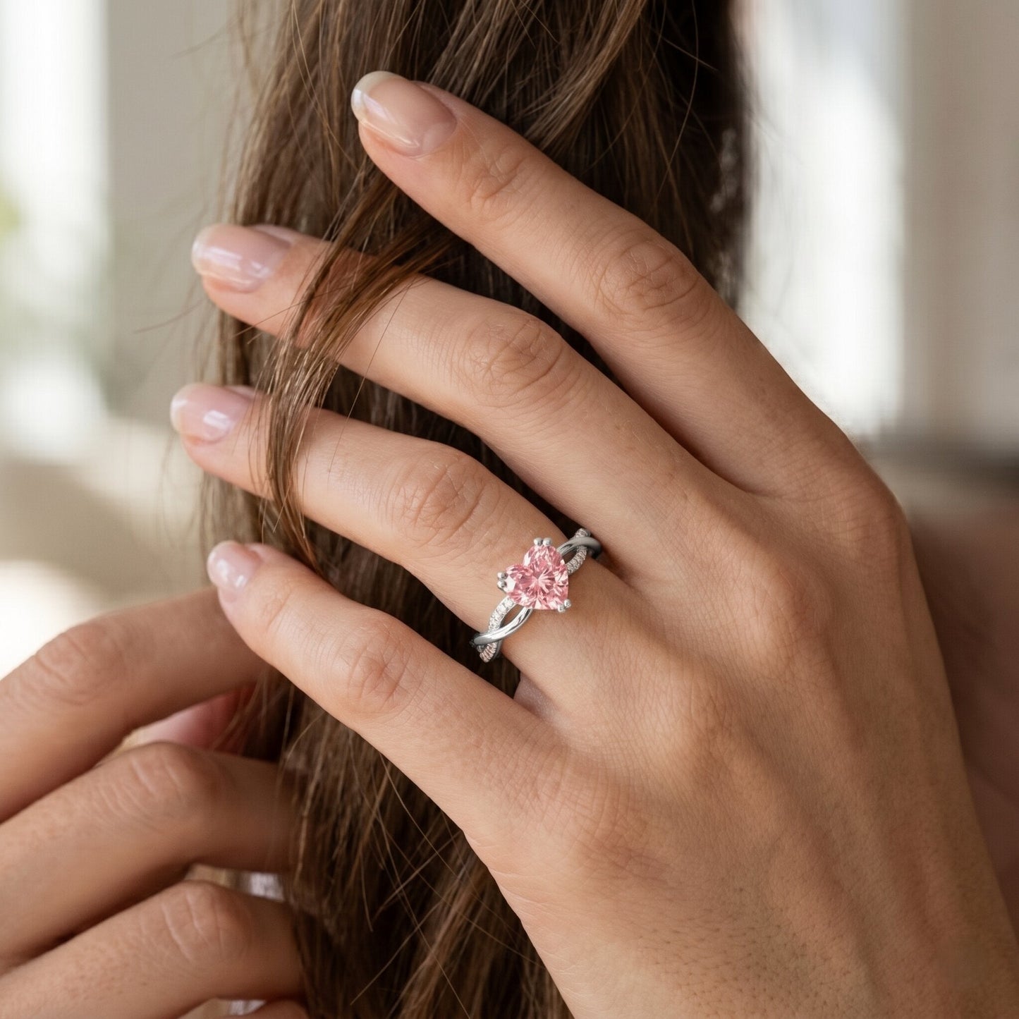 1 CT IGI Certified Lab Grown Pink Diamond Heart Engagement Ring with Crossover Shank