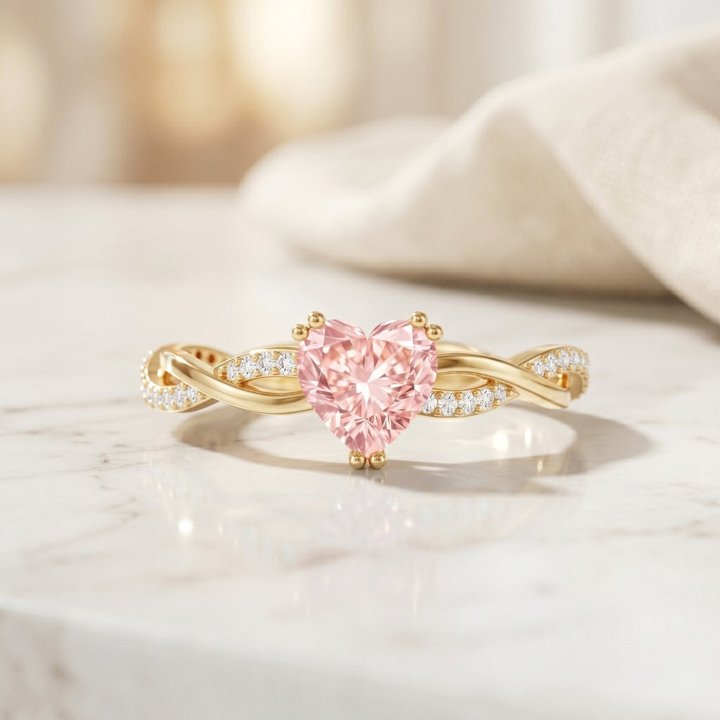 1 CT IGI Certified Lab Grown Pink Diamond Heart Engagement Ring with Crossover Shank