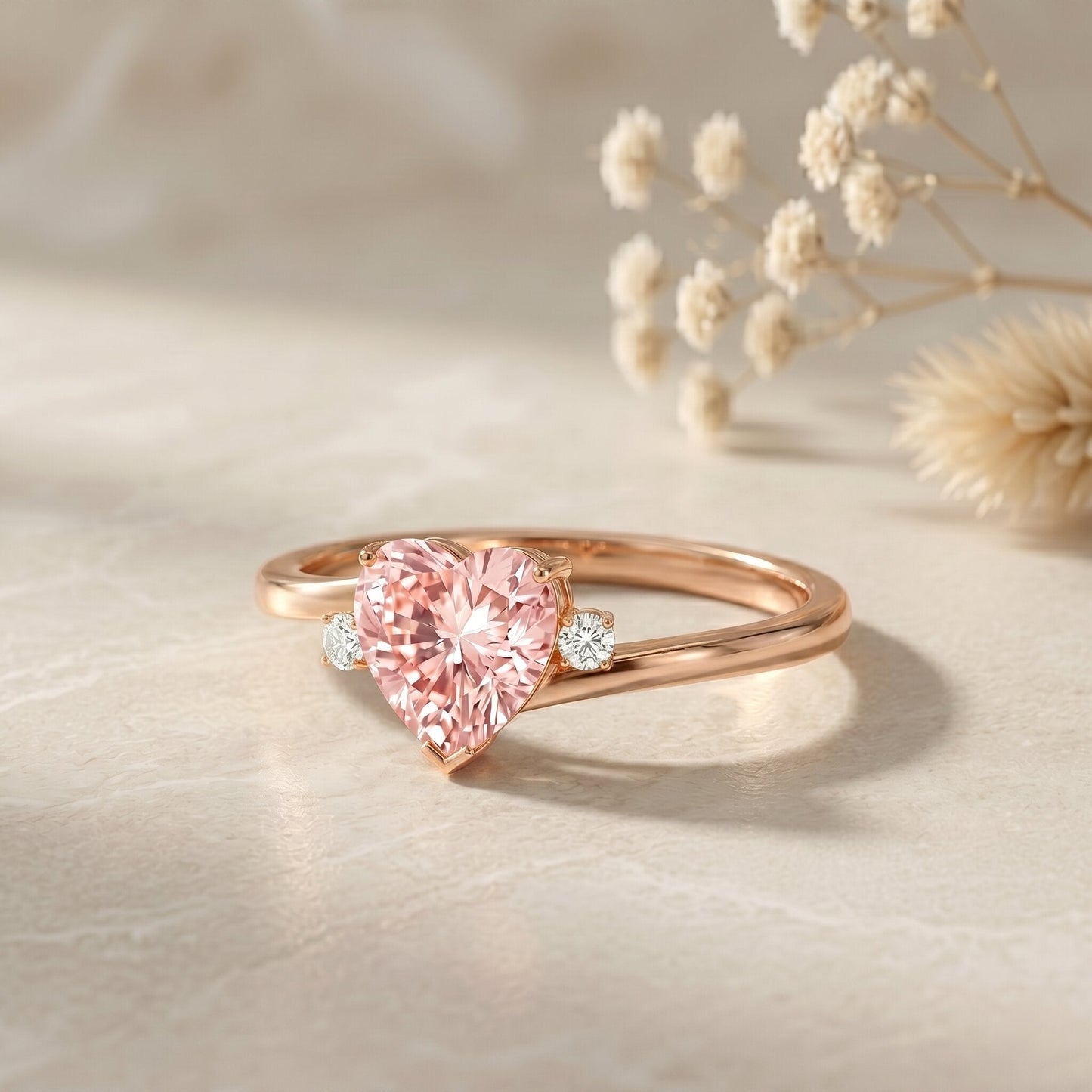 IGI Certified 1 CT Lab Grown Pink Diamond Heart Promise Ring
