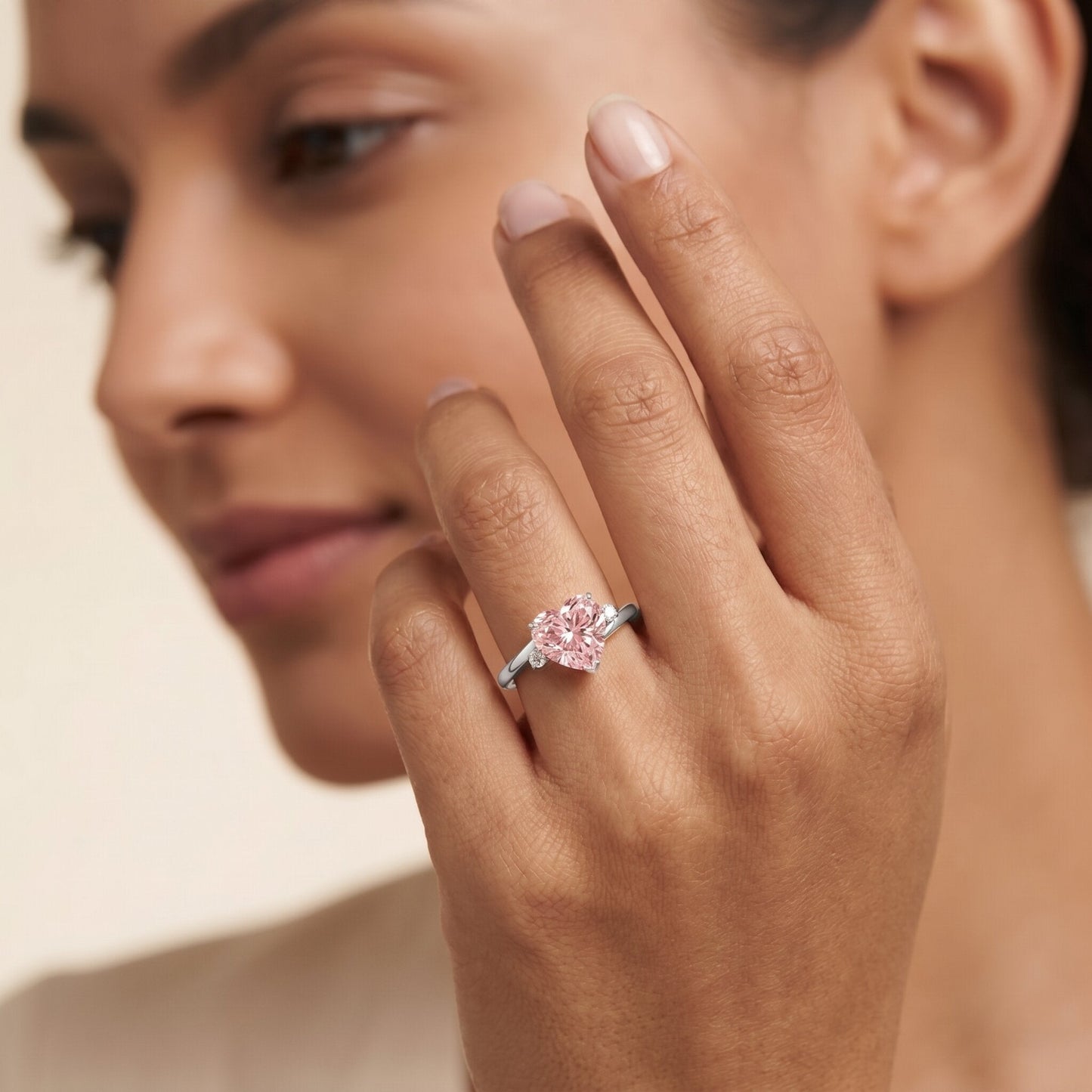 IGI Certified 1 CT Lab Grown Pink Diamond Heart Promise Ring
