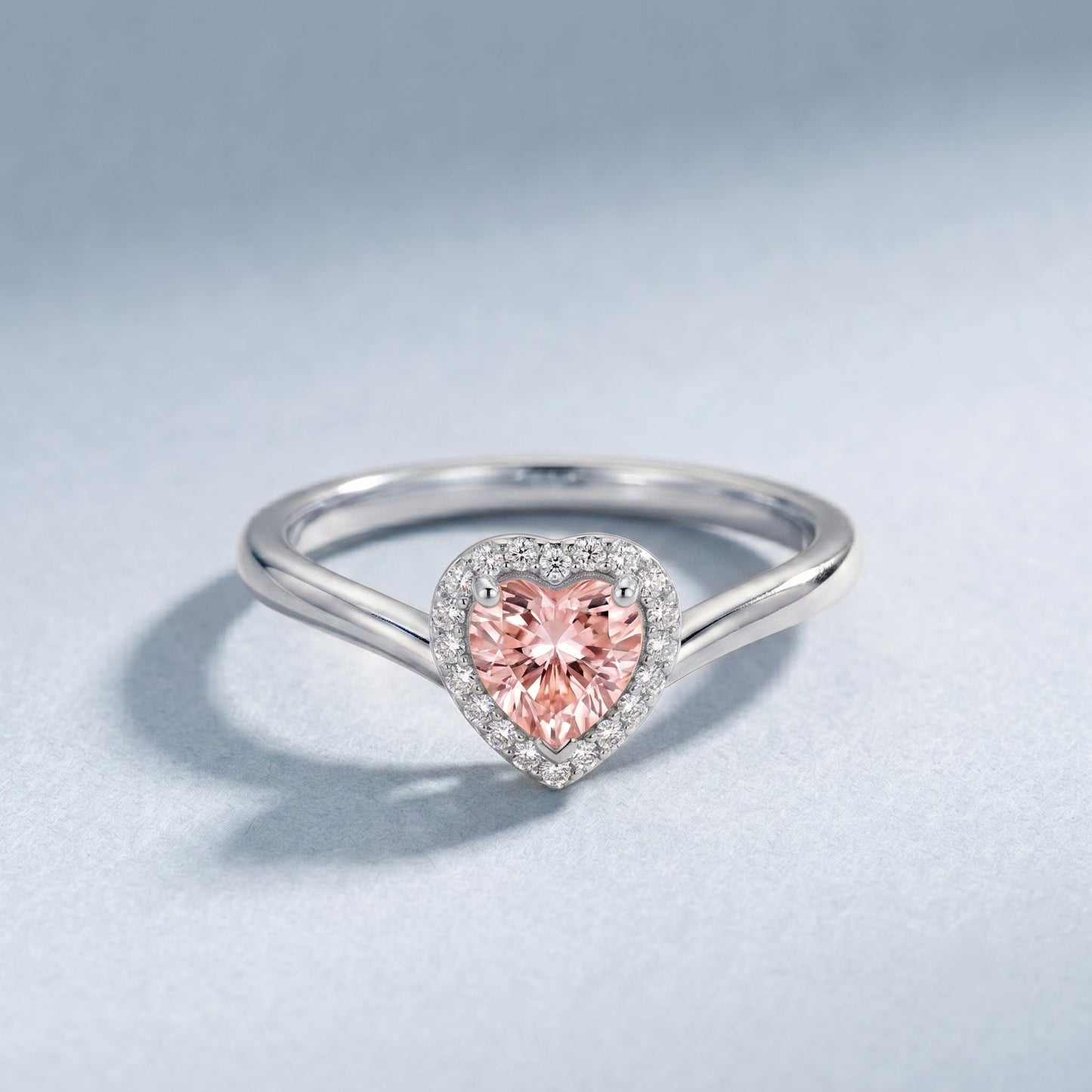 IGI Certified Lab Grown Pink Diamond Heart Promise Ring with Halo