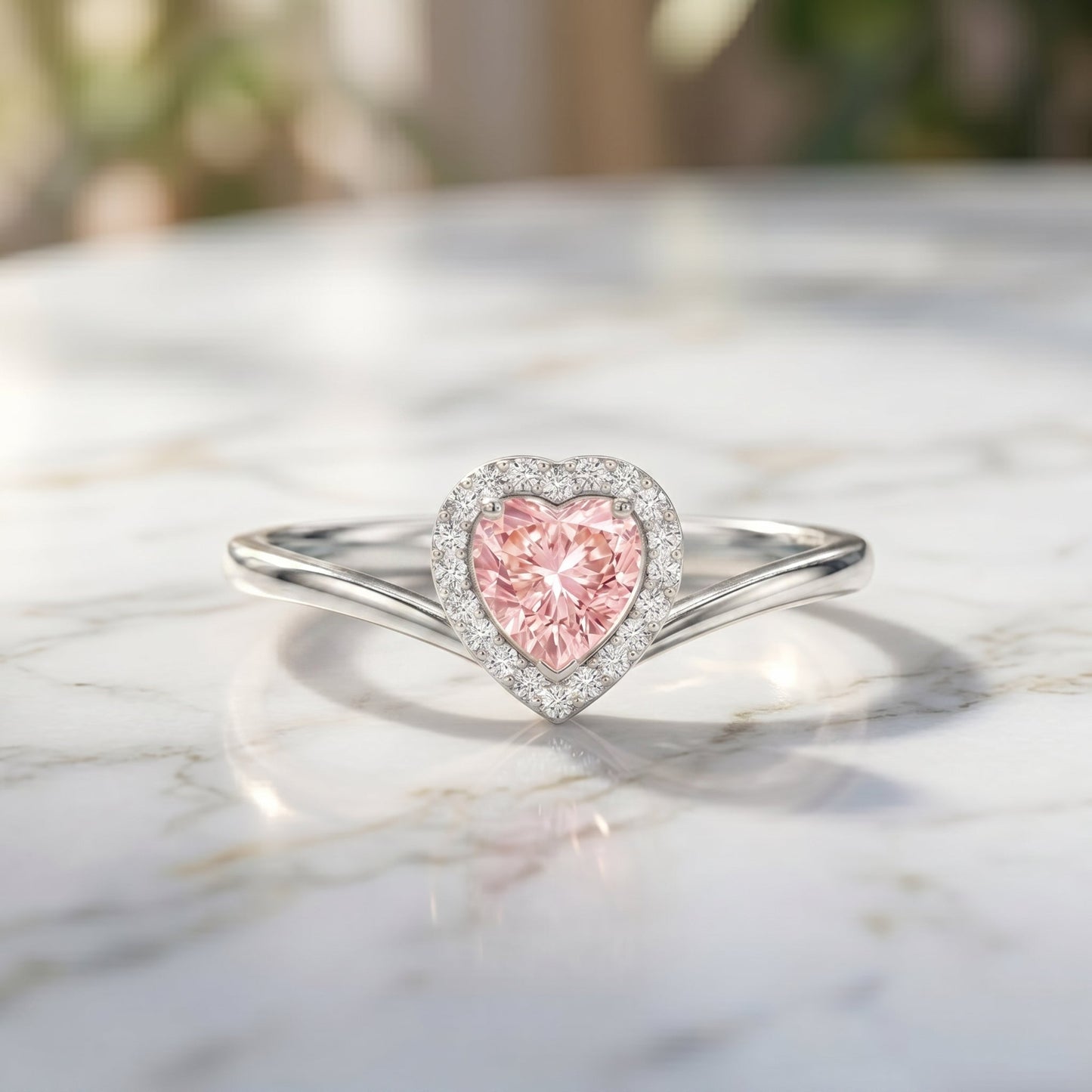 IGI Certified Lab Grown Pink Diamond Heart Promise Ring with Halo