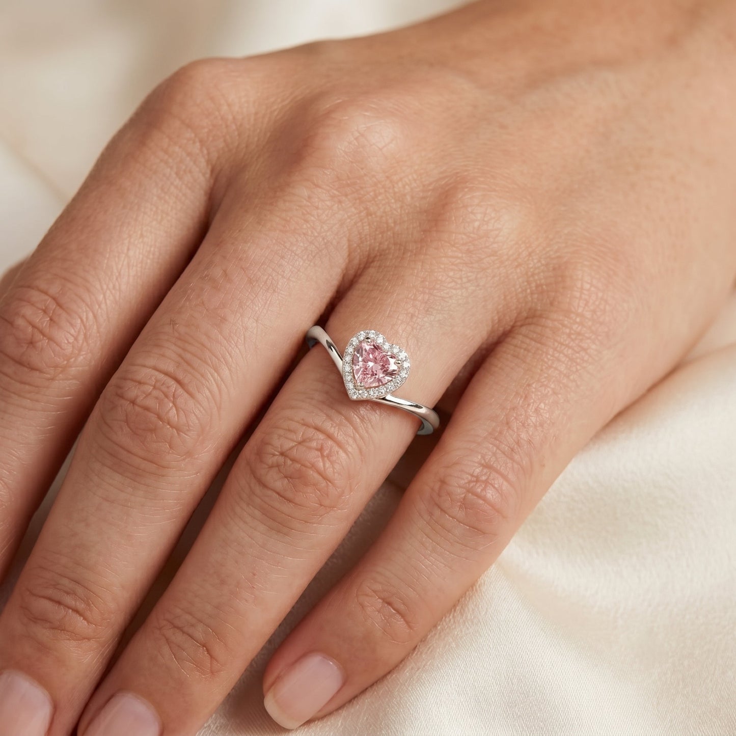 IGI Certified Lab Grown Pink Diamond Heart Promise Ring with Halo