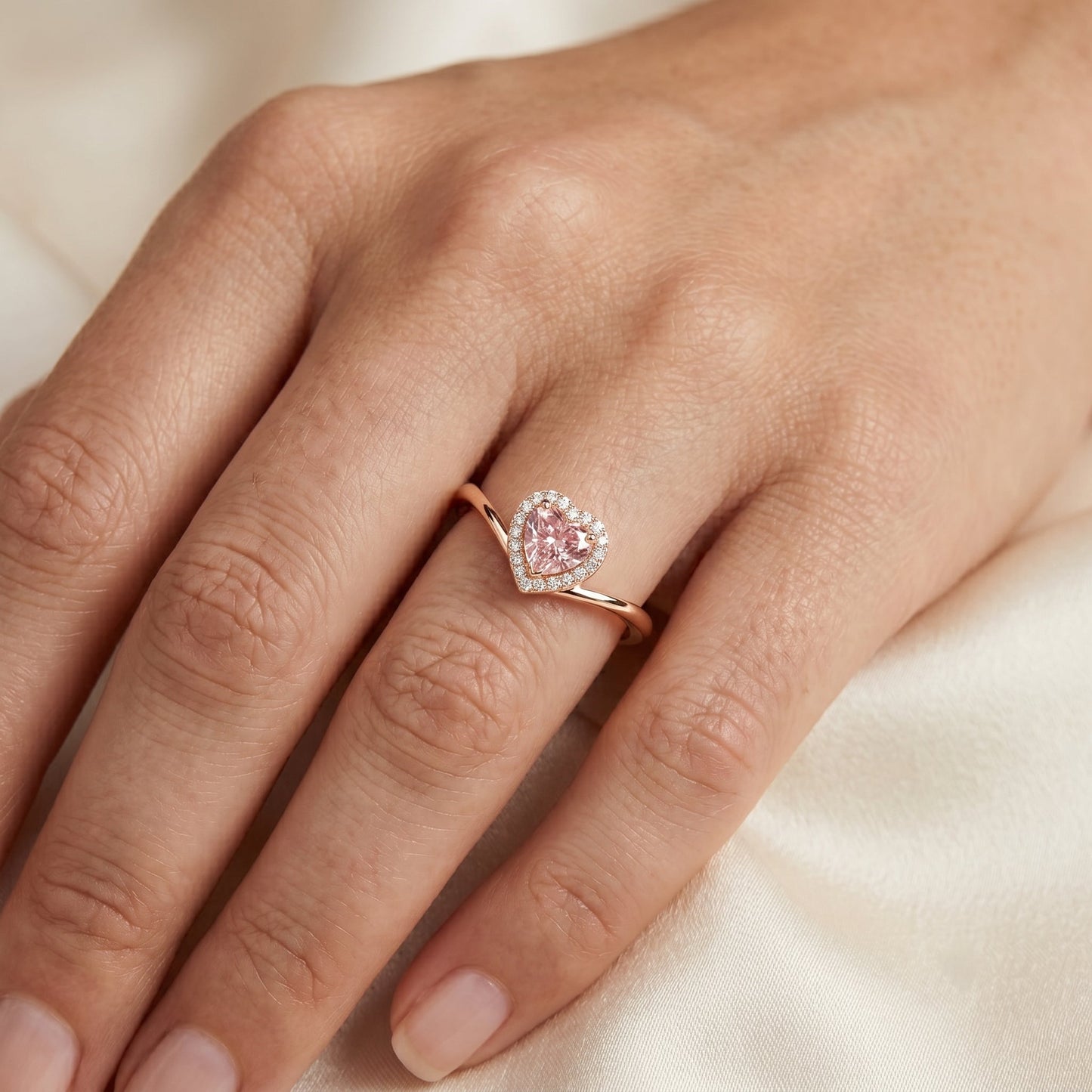 IGI Certified Lab Grown Pink Diamond Heart Promise Ring with Halo