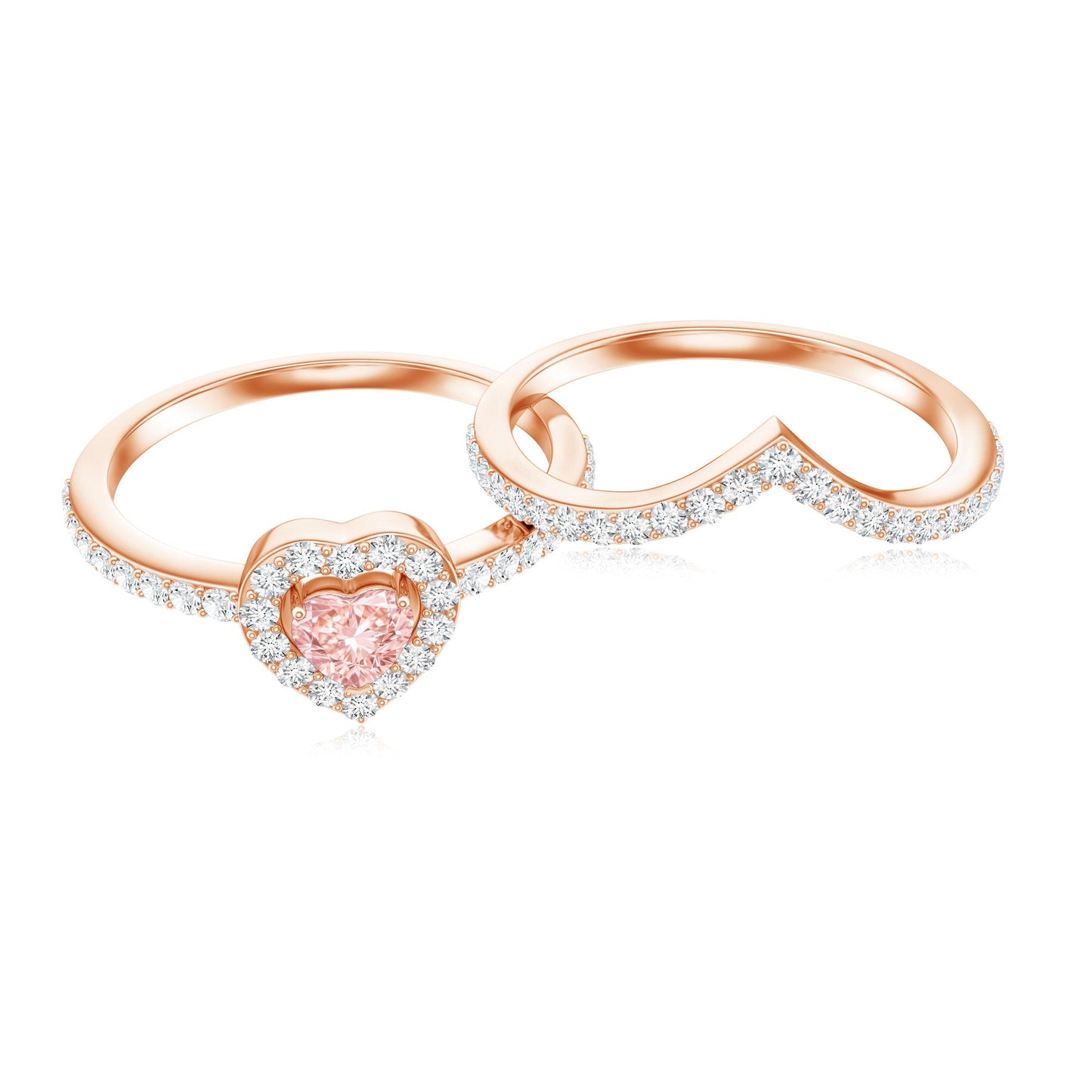 Heart Shape Lab Grown Pink and White Diamond Wedding Ring Set with IGI Certificate