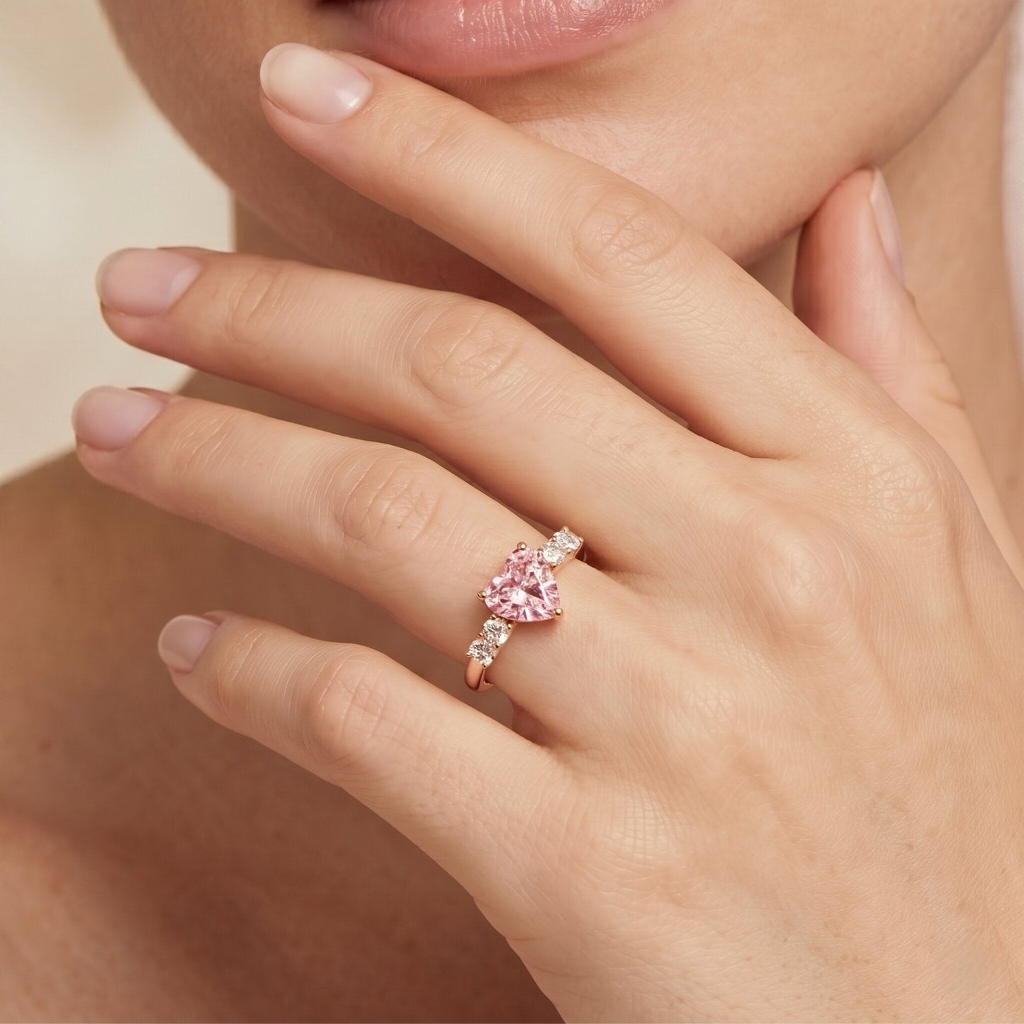 IGI Certified 1 Carat Lab Grown Pink and White Diamond Heart Promise Ring for Her