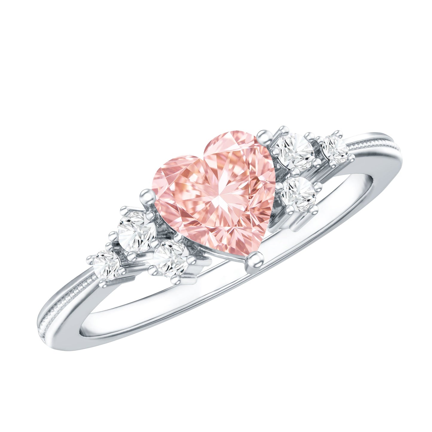 1 CT Lab Grown Pink and White Diamond Heart Engagement Ring IGI Certified