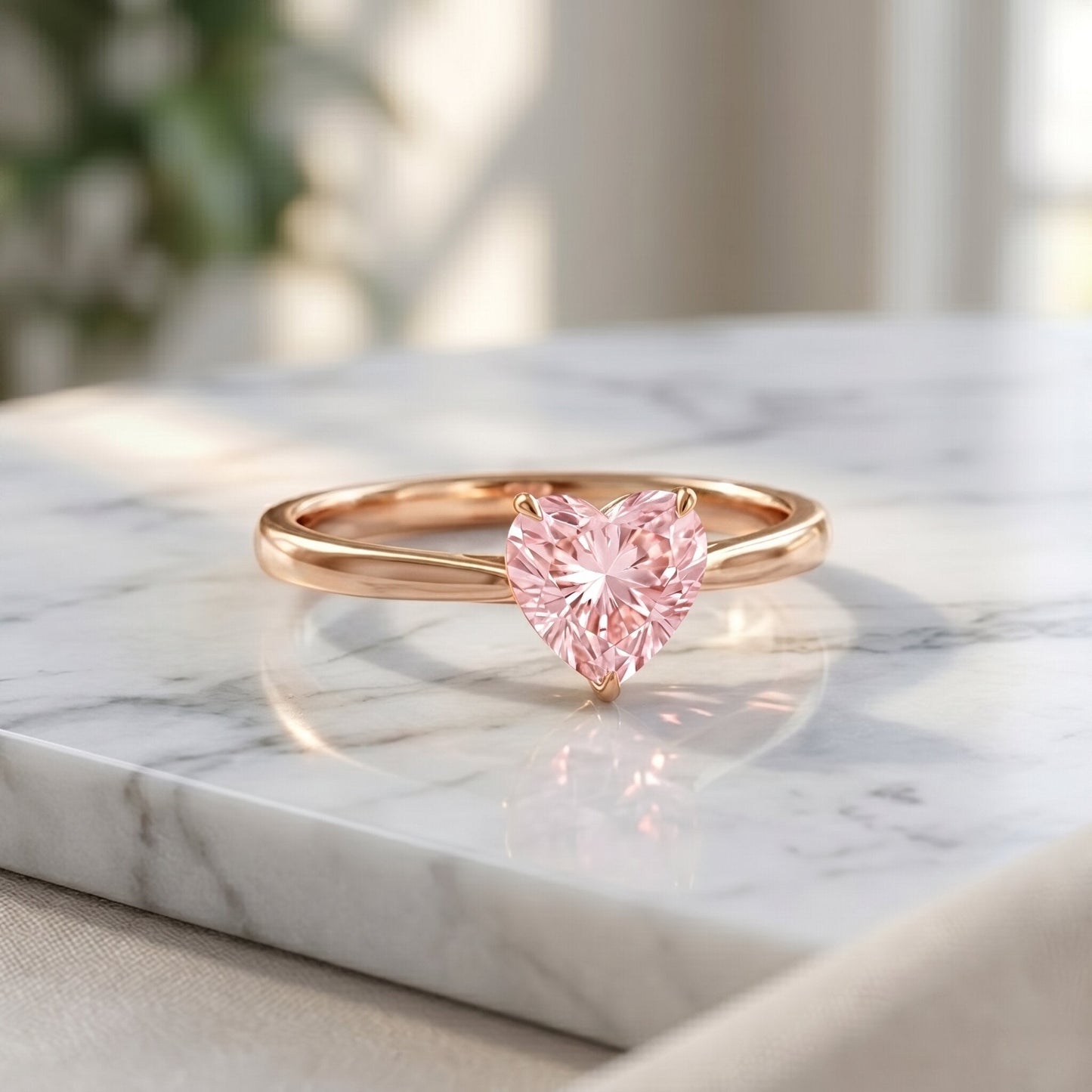1 CT Lab Grown Pink Diamond Heart Promise Ring with IGI Certificate