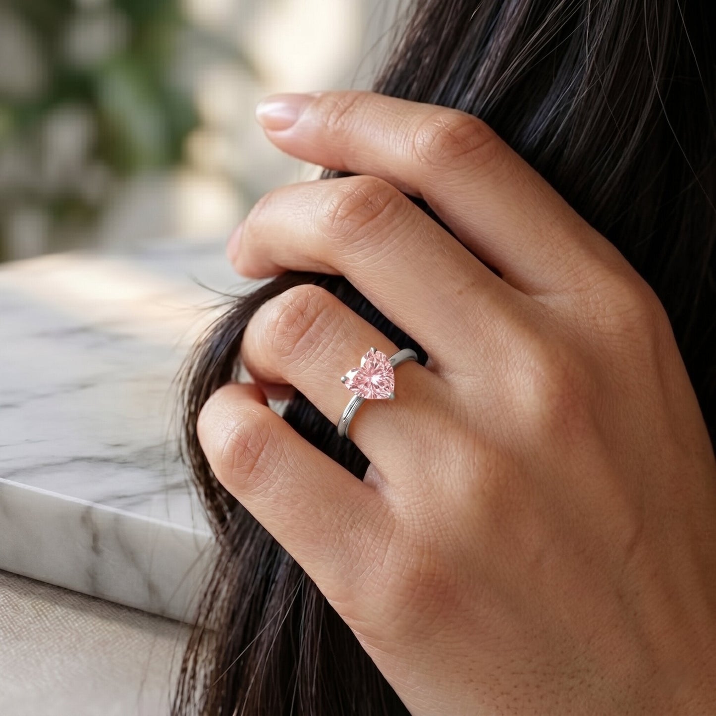 1 CT Lab Grown Pink Diamond Heart Promise Ring with IGI Certificate