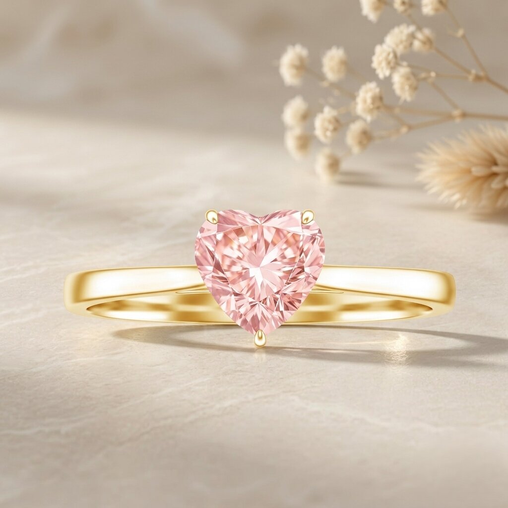 1 CT Lab Grown Pink Diamond Heart Promise Ring with IGI Certificate