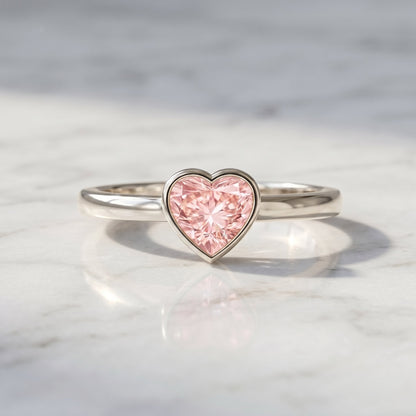 Bezel Set Lab Grown Pink Diamond Solitaire Promise Ring with IGI Certificate