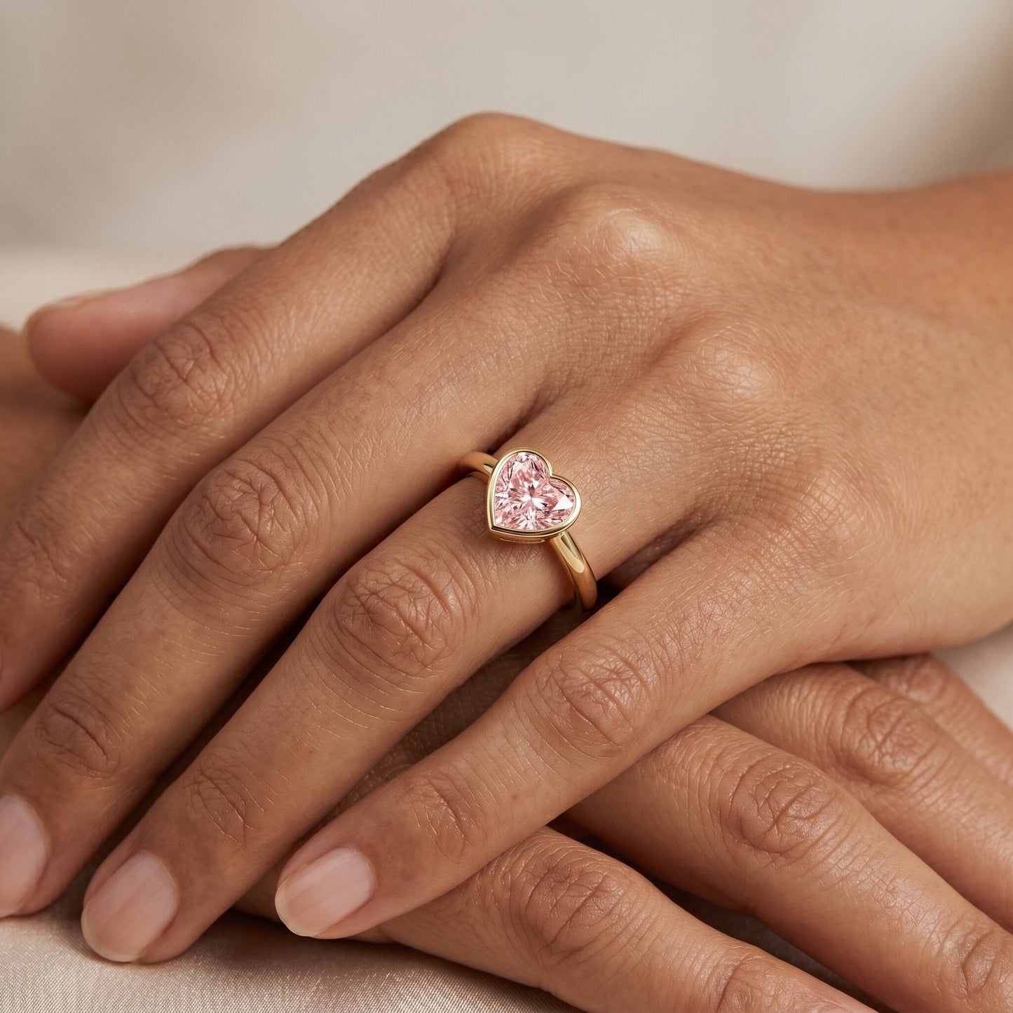 Bezel Set Lab Grown Pink Diamond Solitaire Promise Ring with IGI Certificate