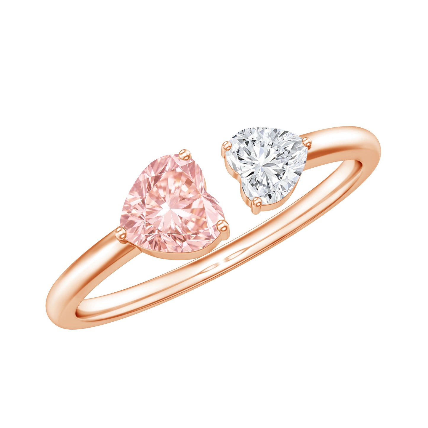 Heart Shape Lab Grown Pink White Diamond Toi Et Moi Promise Ring with IGI Certificate
