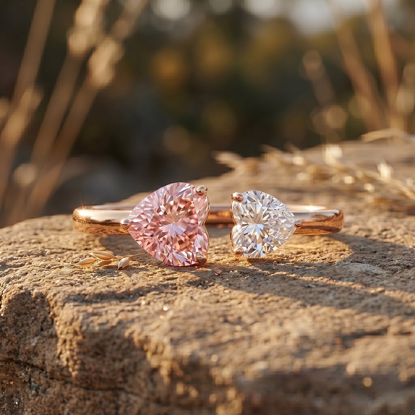 Heart Shape Lab Grown Pink White Diamond Toi Et Moi Promise Ring with IGI Certificate