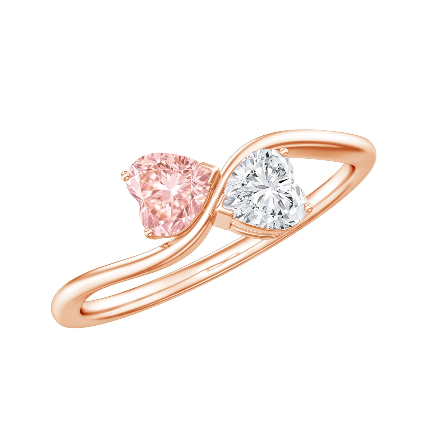 Lab Grown Pink and White Diamond Double Heart Promise Ring IGI Certified