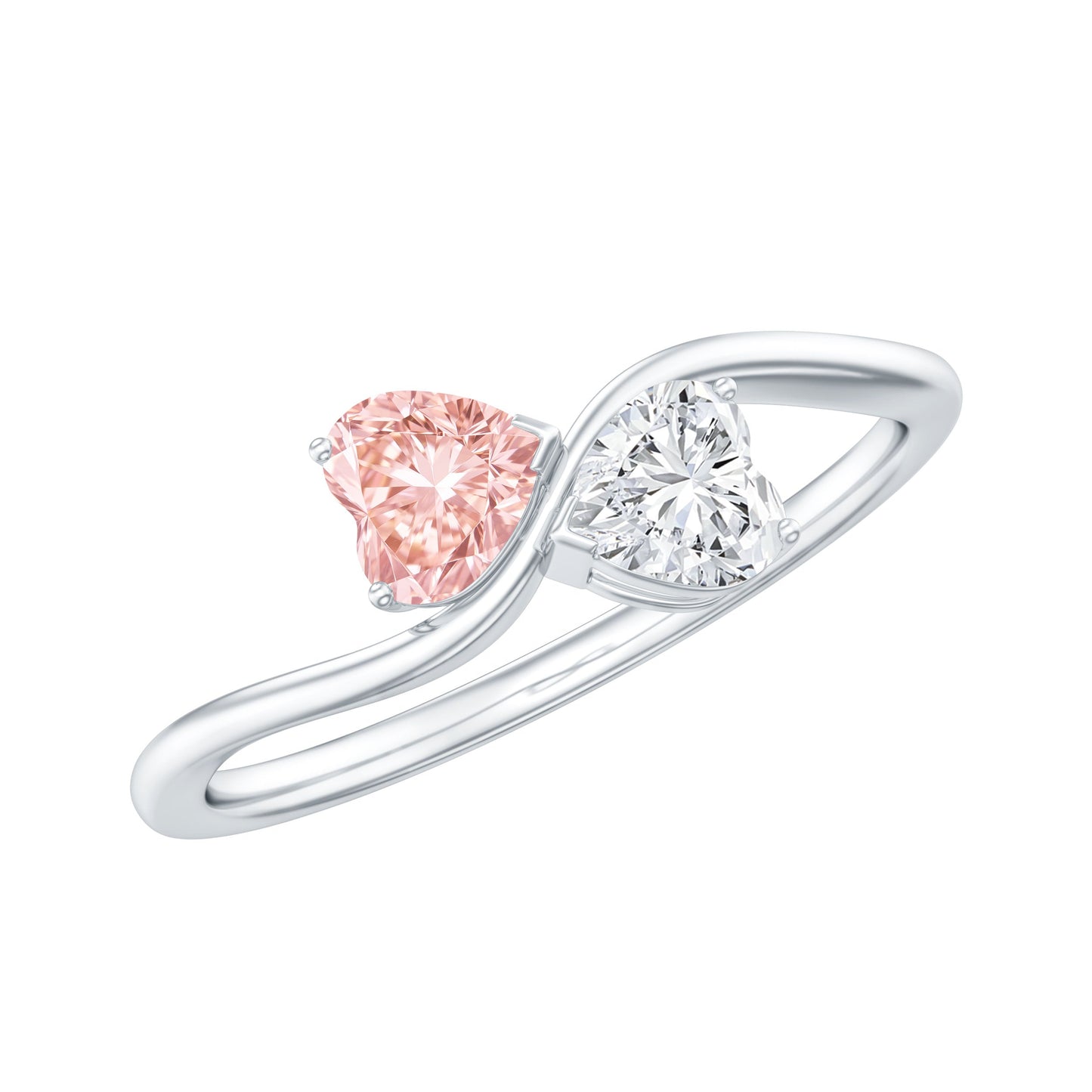 Lab Grown Pink and White Diamond Double Heart Promise Ring IGI Certified