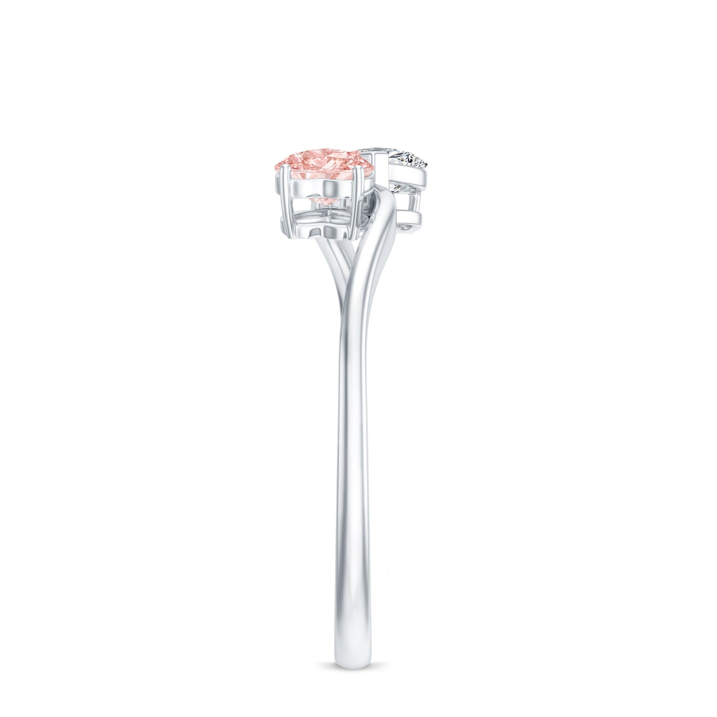 Lab Grown Pink and White Diamond Double Heart Promise Ring IGI Certified