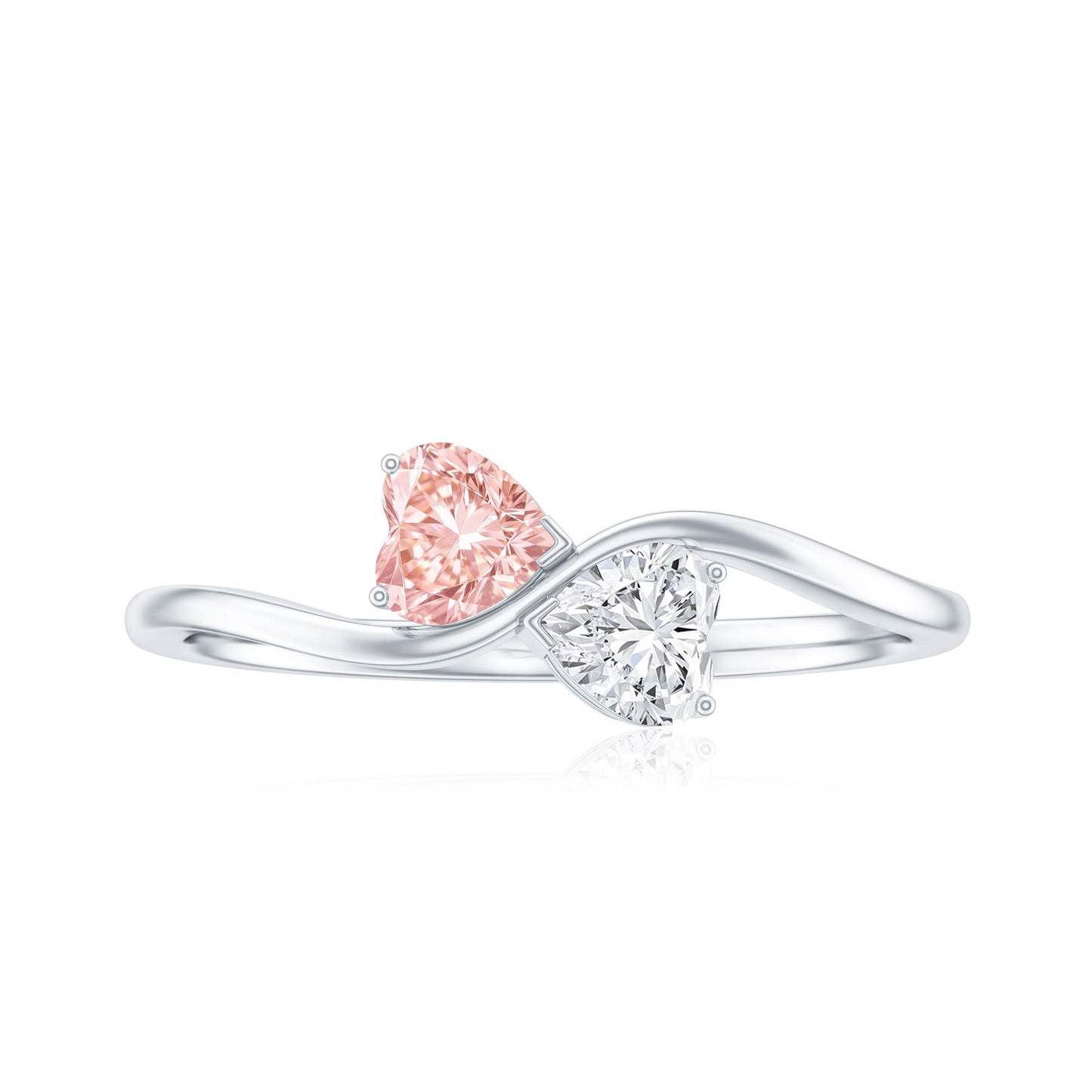 Lab Grown Pink and White Diamond Double Heart Promise Ring IGI Certified