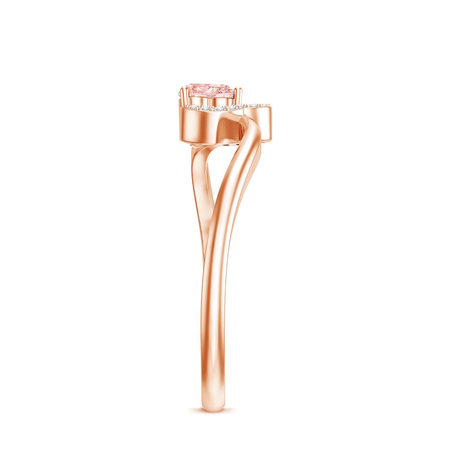 IGI Certified Lab Grown Pink Diamond Heart Promise Ring with Twisted Band