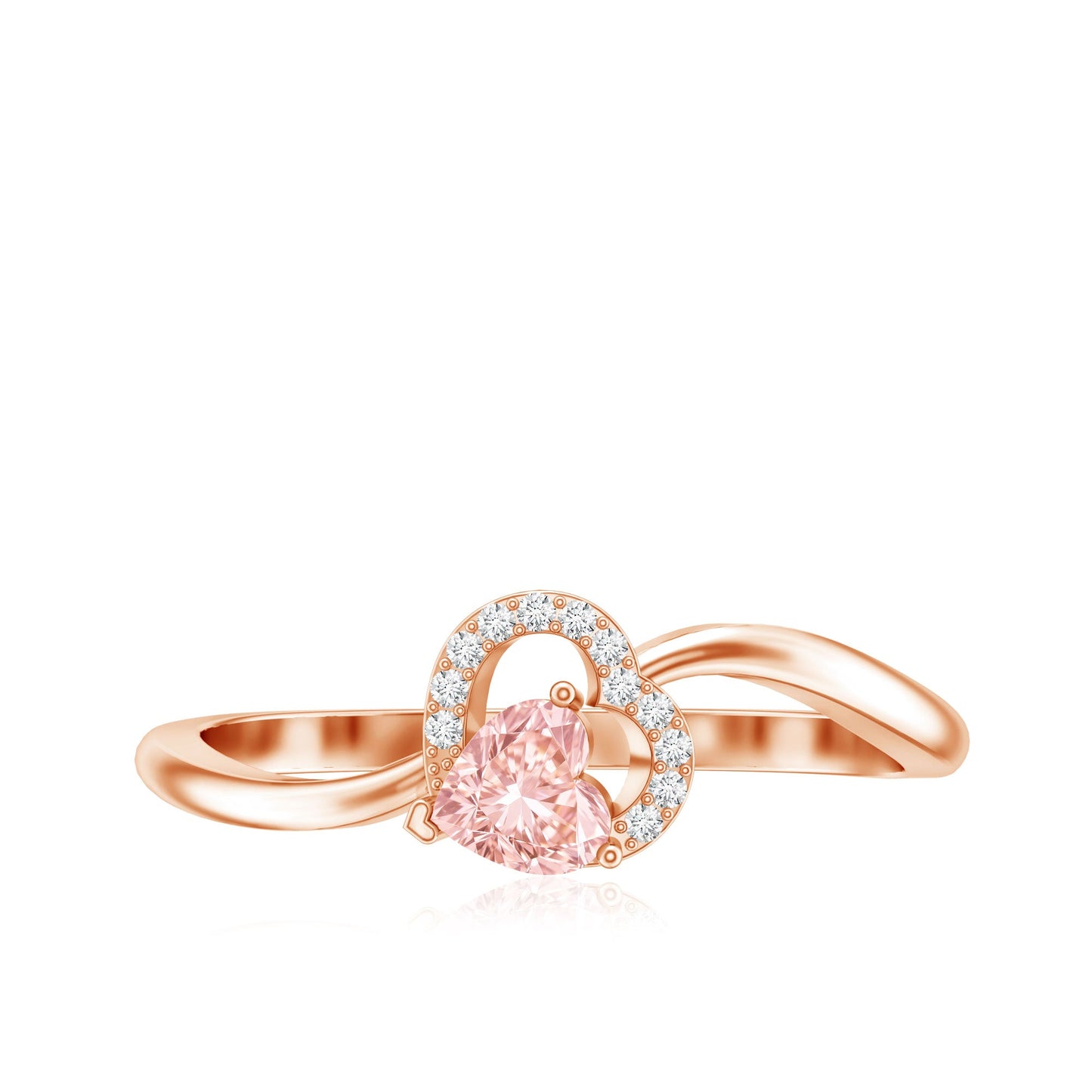 IGI Certified Lab Grown Pink Diamond Heart Promise Ring with Twisted Band