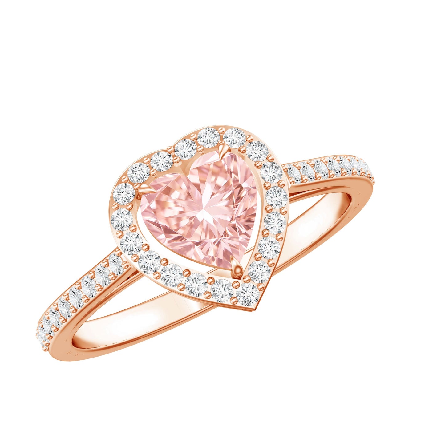 Heart Shape 1 CT Lab Grown Pink White Diamond Halo Engagement Ring IGI Certified