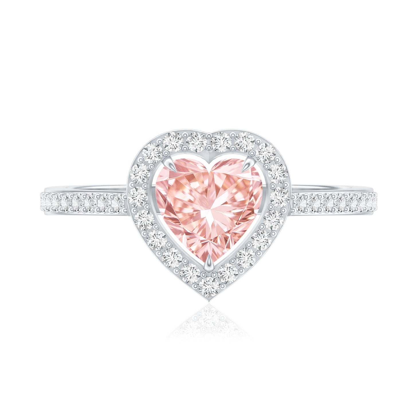 Heart Shape 1 CT Lab Grown Pink White Diamond Halo Engagement Ring IGI Certified