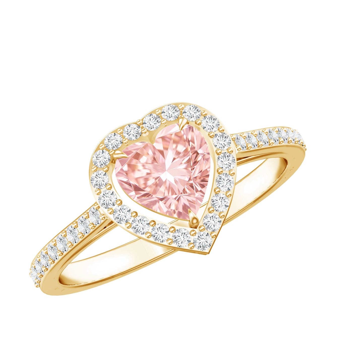 Heart Shape 1 CT Lab Grown Pink White Diamond Halo Engagement Ring IGI Certified