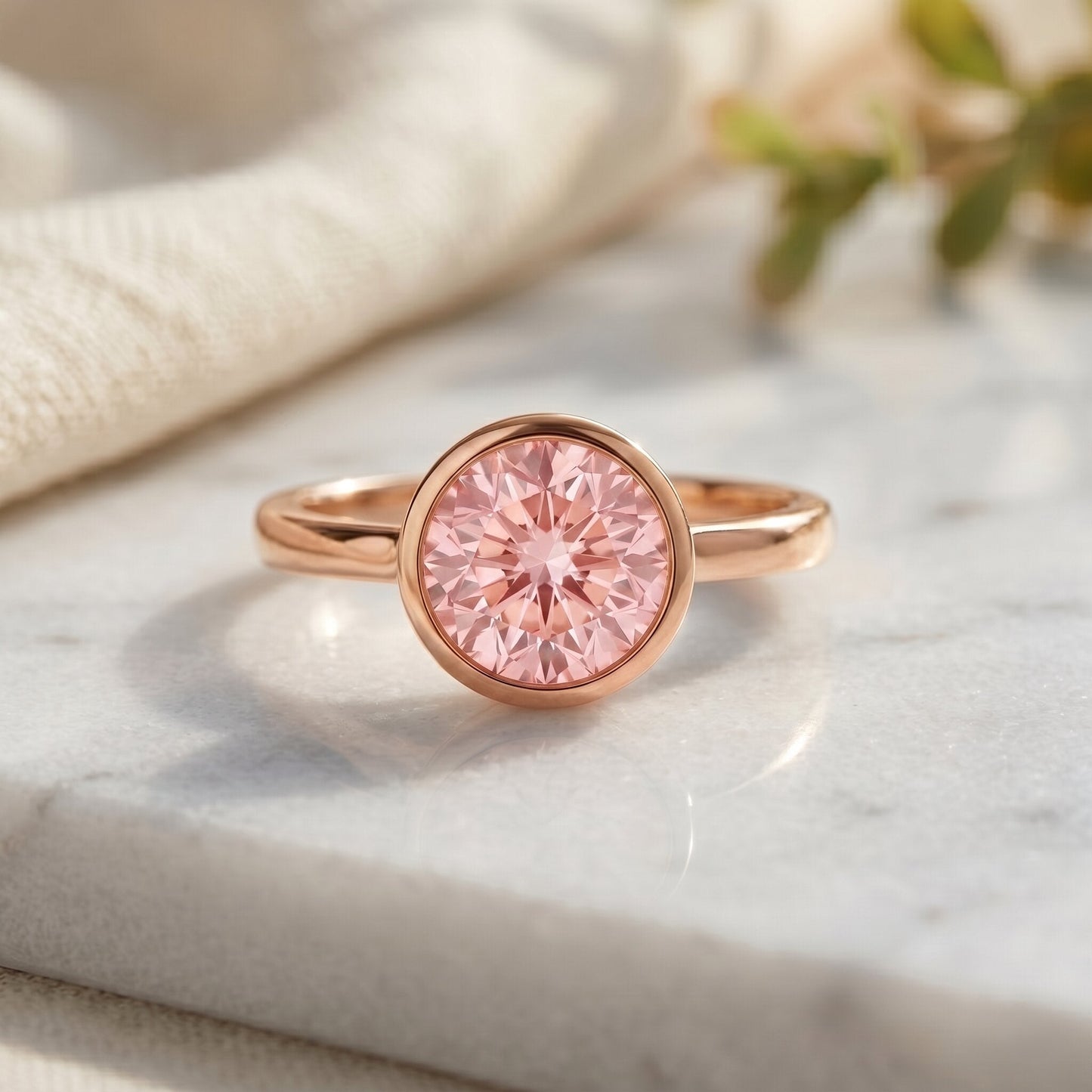 1 CT Lab Grown Pink Diamond Bezel Set Engagement Ring with IGI Certificate