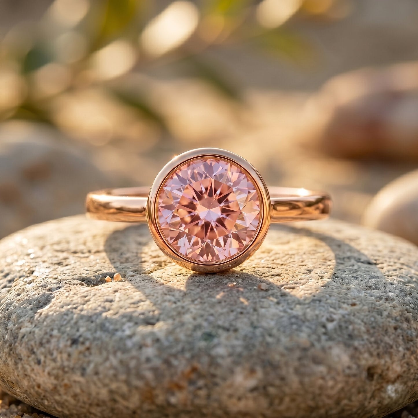 1 CT Lab Grown Pink Diamond Bezel Set Engagement Ring with IGI Certificate