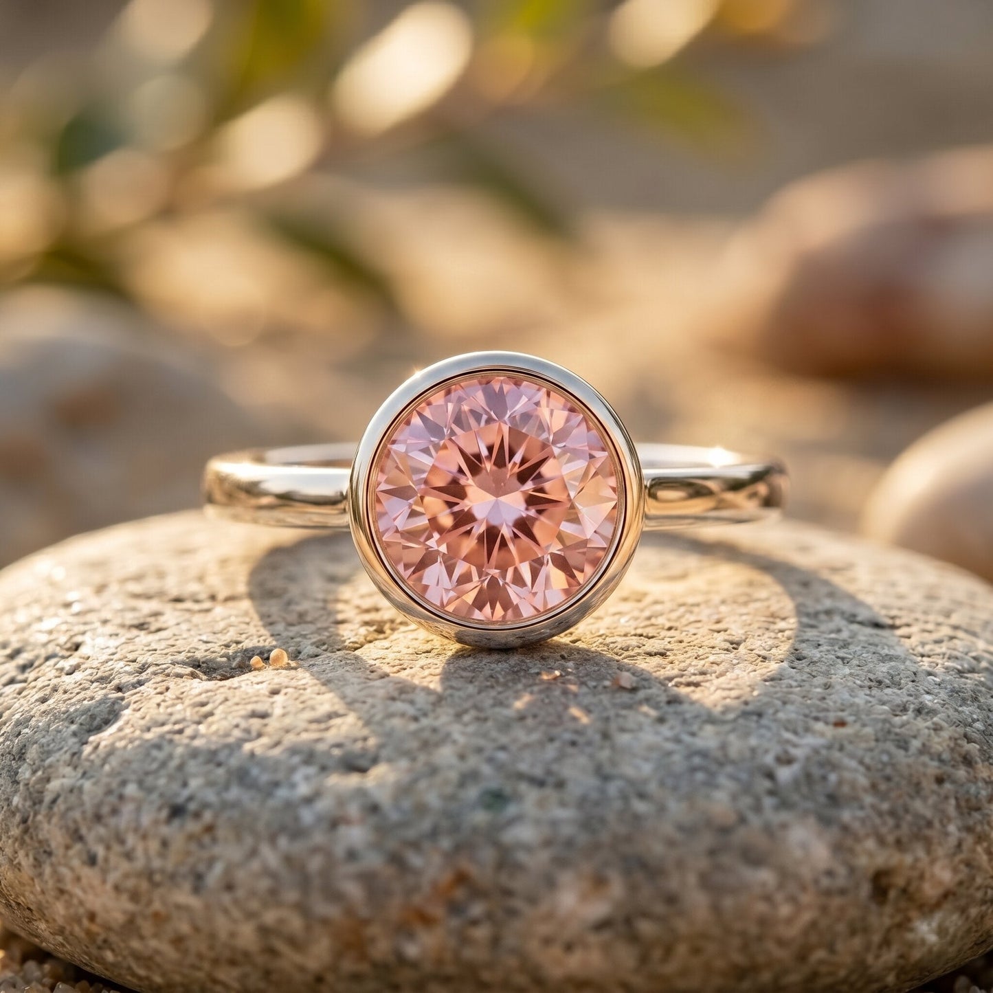 1 CT Lab Grown Pink Diamond Bezel Set Engagement Ring with IGI Certificate
