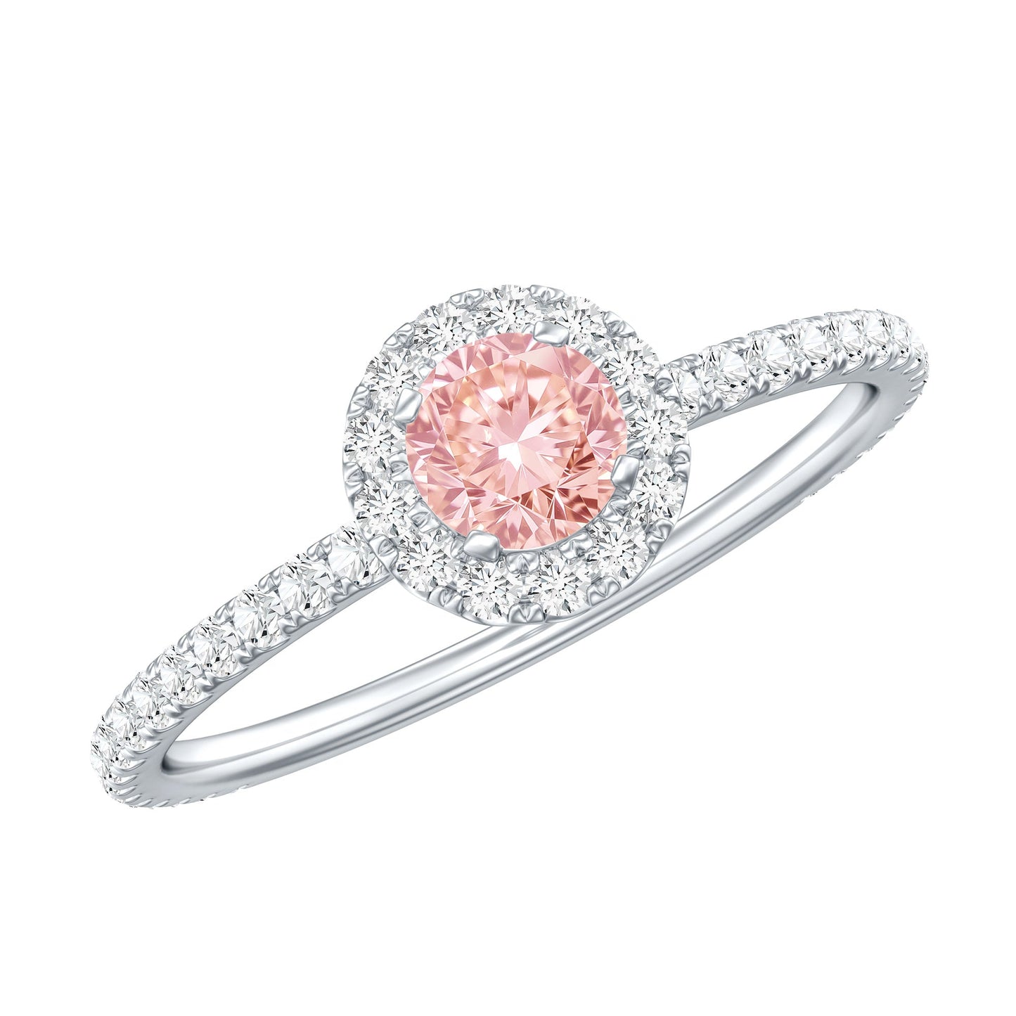 Lab Grown Pink White Diamond Halo Engagement Ring with IGI Certificate