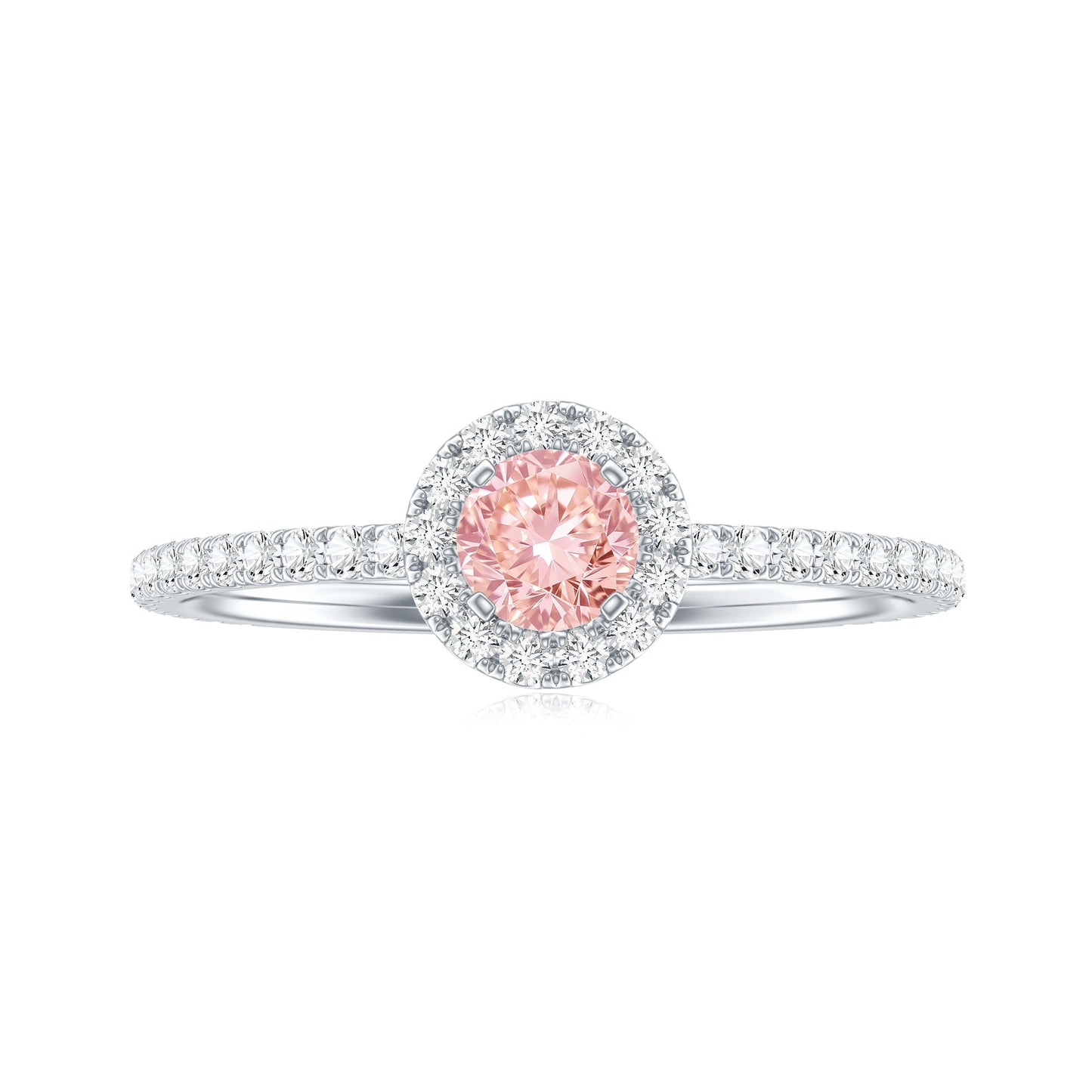 Lab Grown Pink White Diamond Halo Engagement Ring with IGI Certificate