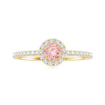 Lab Grown Pink White Diamond Halo Engagement Ring with IGI Certificate