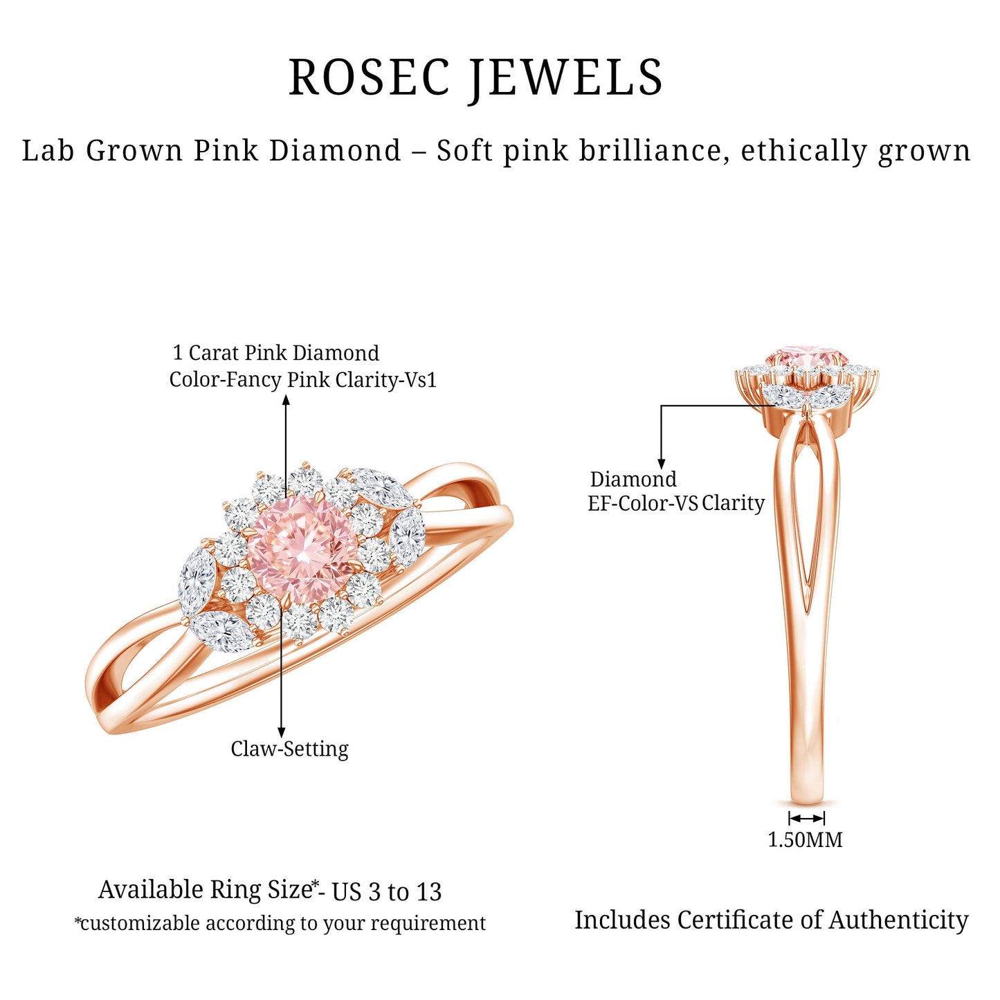 Lab Grown Pink and White Diamond Flower Engagement Ring IGI Certified