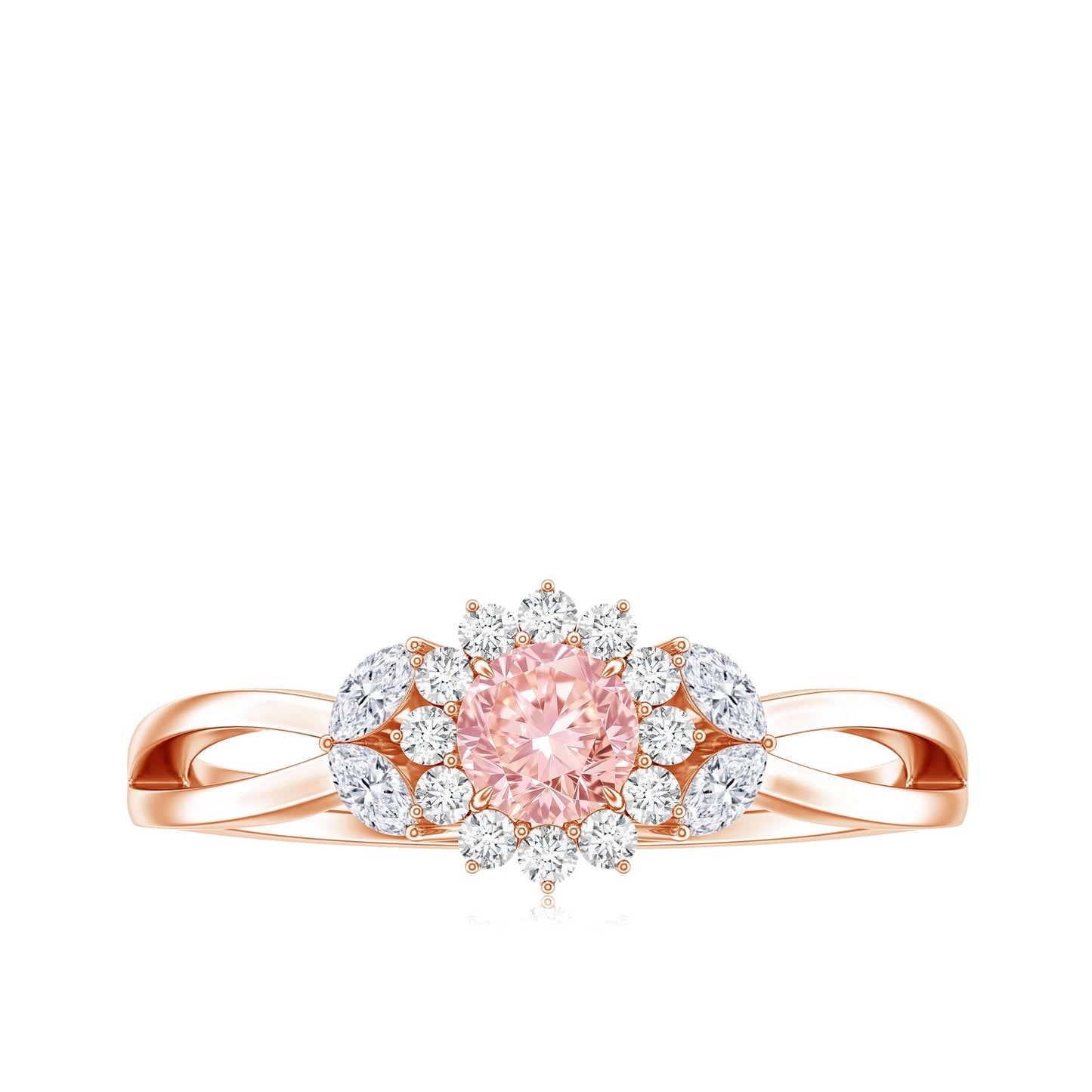 Lab Grown Pink and White Diamond Flower Engagement Ring IGI Certified
