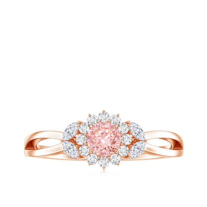 Lab Grown Pink and White Diamond Flower Engagement Ring IGI Certified