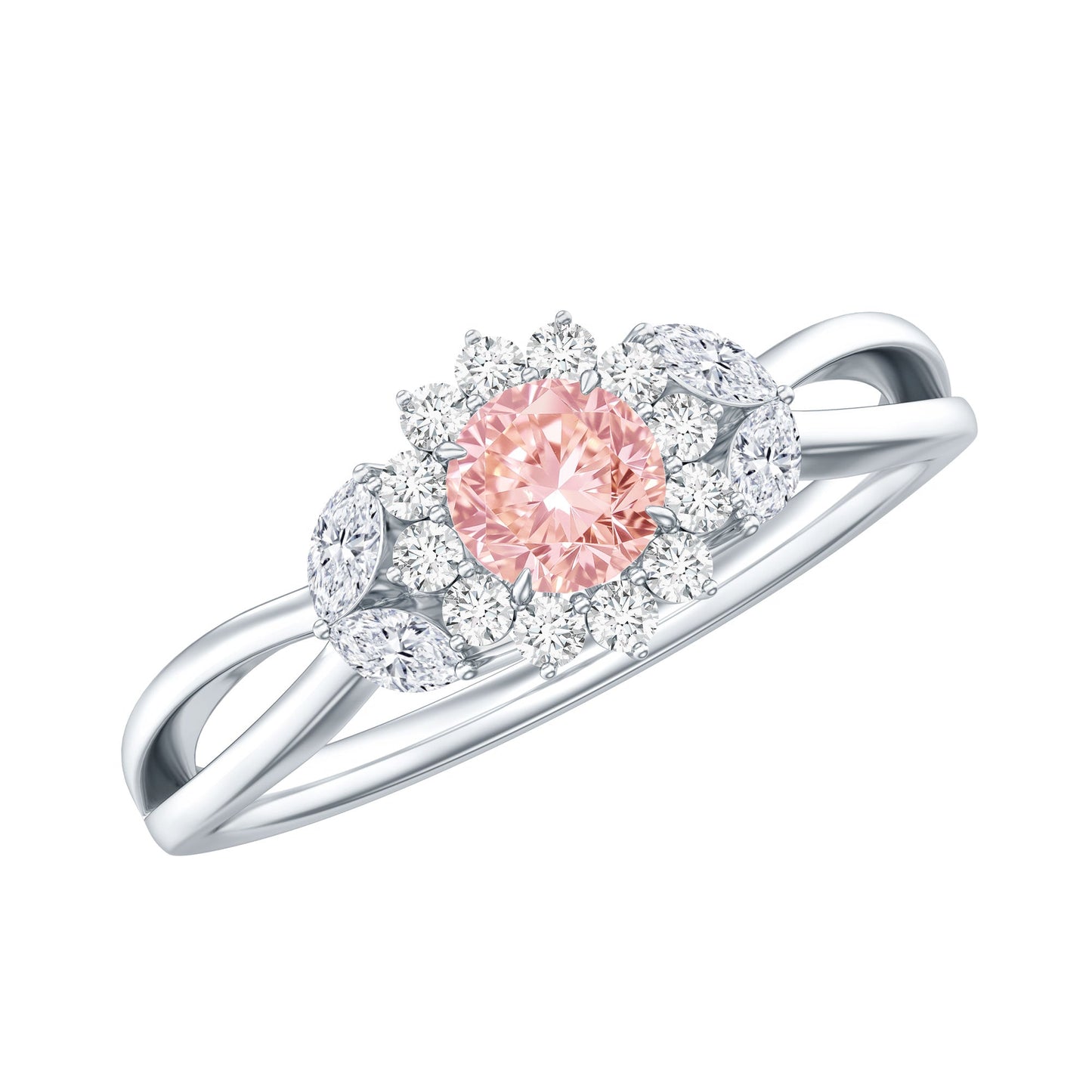 Lab Grown Pink and White Diamond Flower Engagement Ring IGI Certified