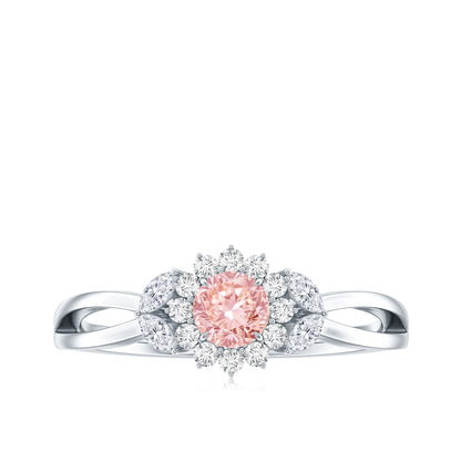 Lab Grown Pink and White Diamond Flower Engagement Ring IGI Certified
