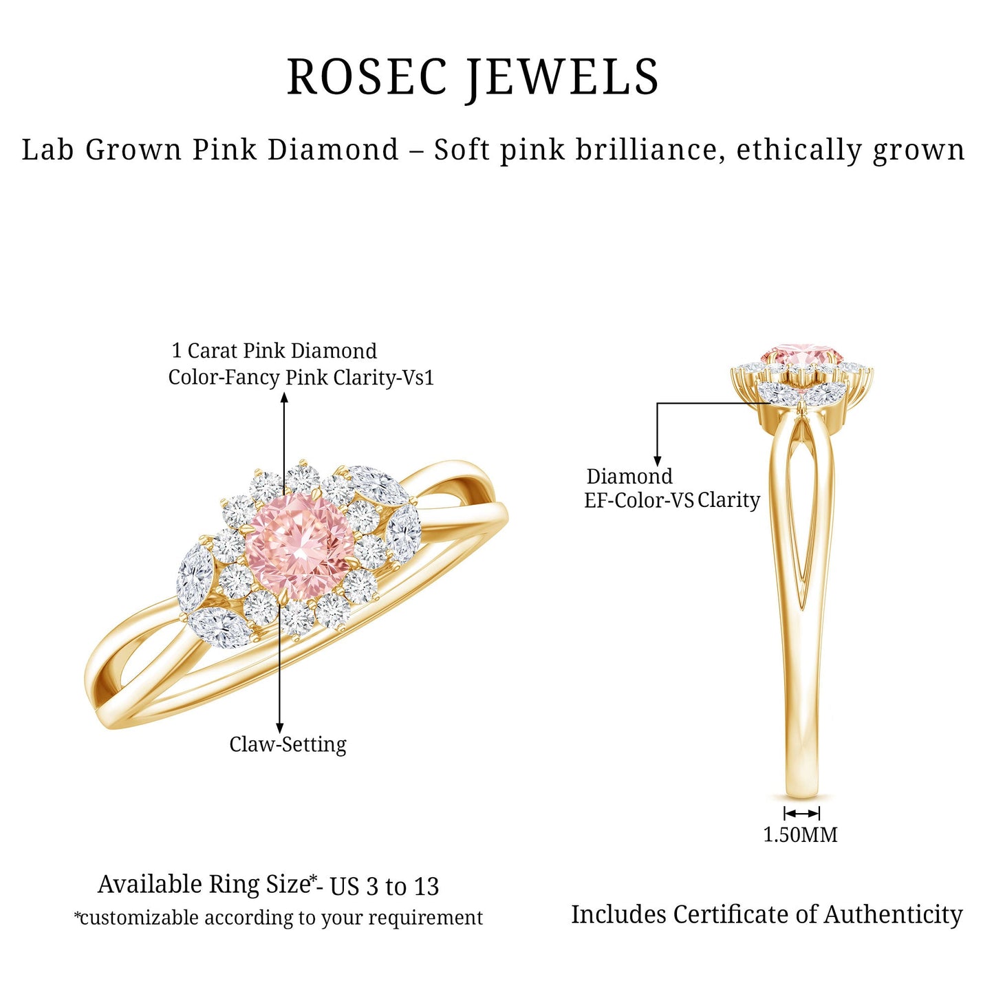 Lab Grown Pink and White Diamond Flower Engagement Ring IGI Certified