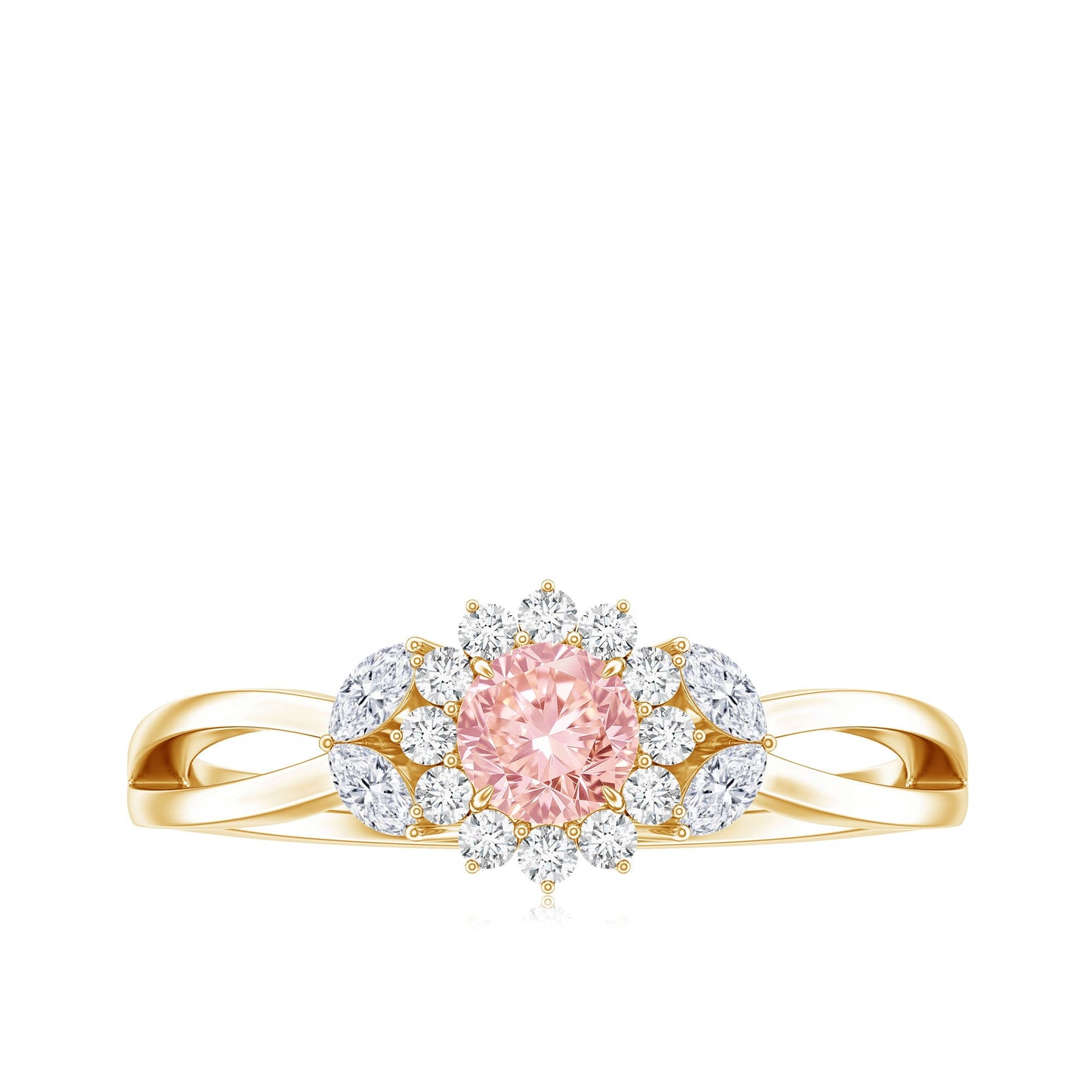 Lab Grown Pink and White Diamond Flower Engagement Ring IGI Certified