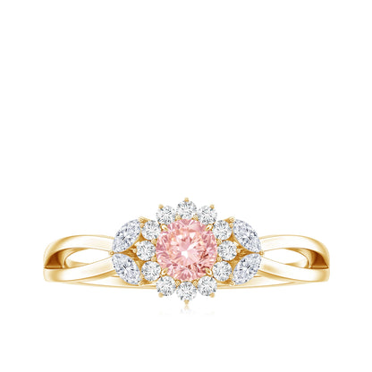 Lab Grown Pink and White Diamond Flower Engagement Ring IGI Certified